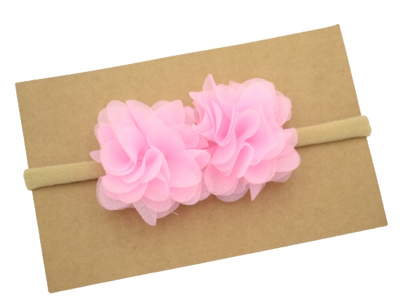 Opaska kwiaty wianuszek kwiatki tiulowe różowe