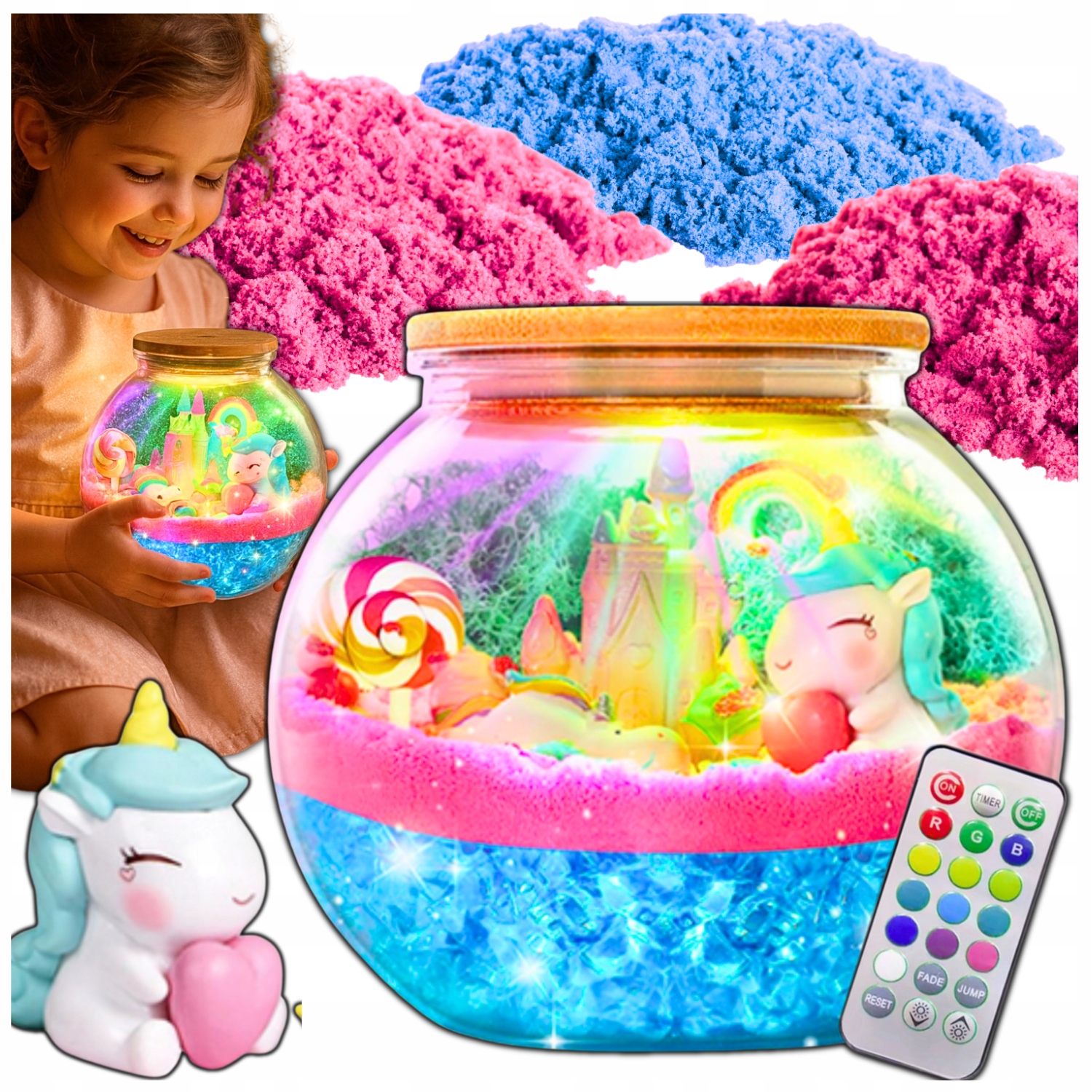 ZESTAW KREATYWNY DLA DZIEWCZYNKI MAGICZNE TERRARIUM PIASEK KINETYCZNY LED