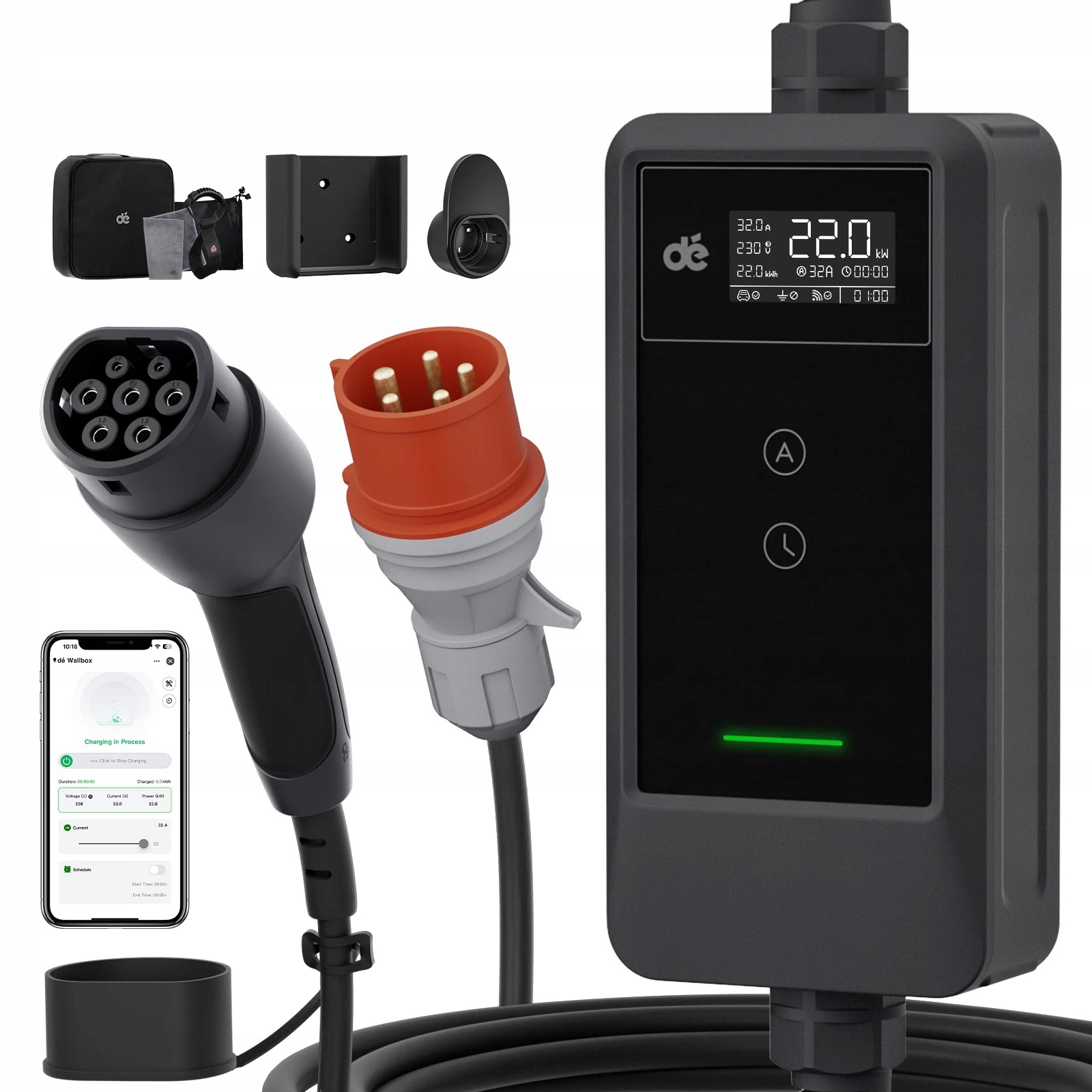Przenośna ładowarka mobilny Wallbox dé Ev 22kW Typ 2 na siłę do auta 15m