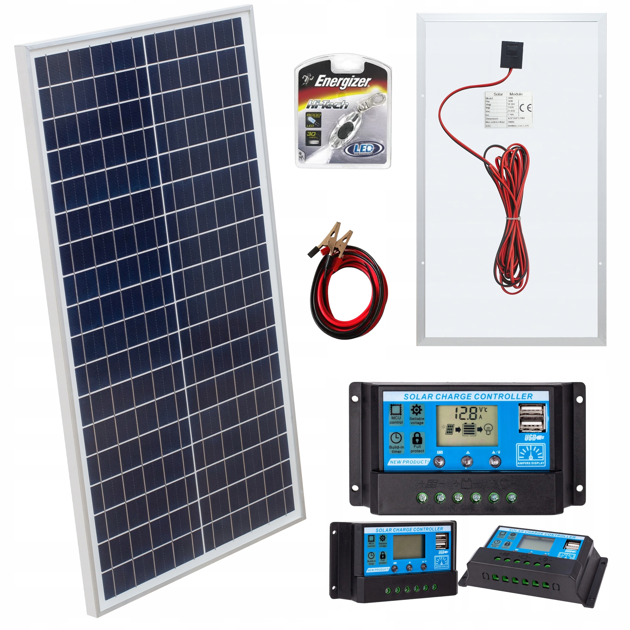 Panel Solarny 30W Z Regulatorem Ładowarka Solarna Słoneczna Volt Kabel 5M