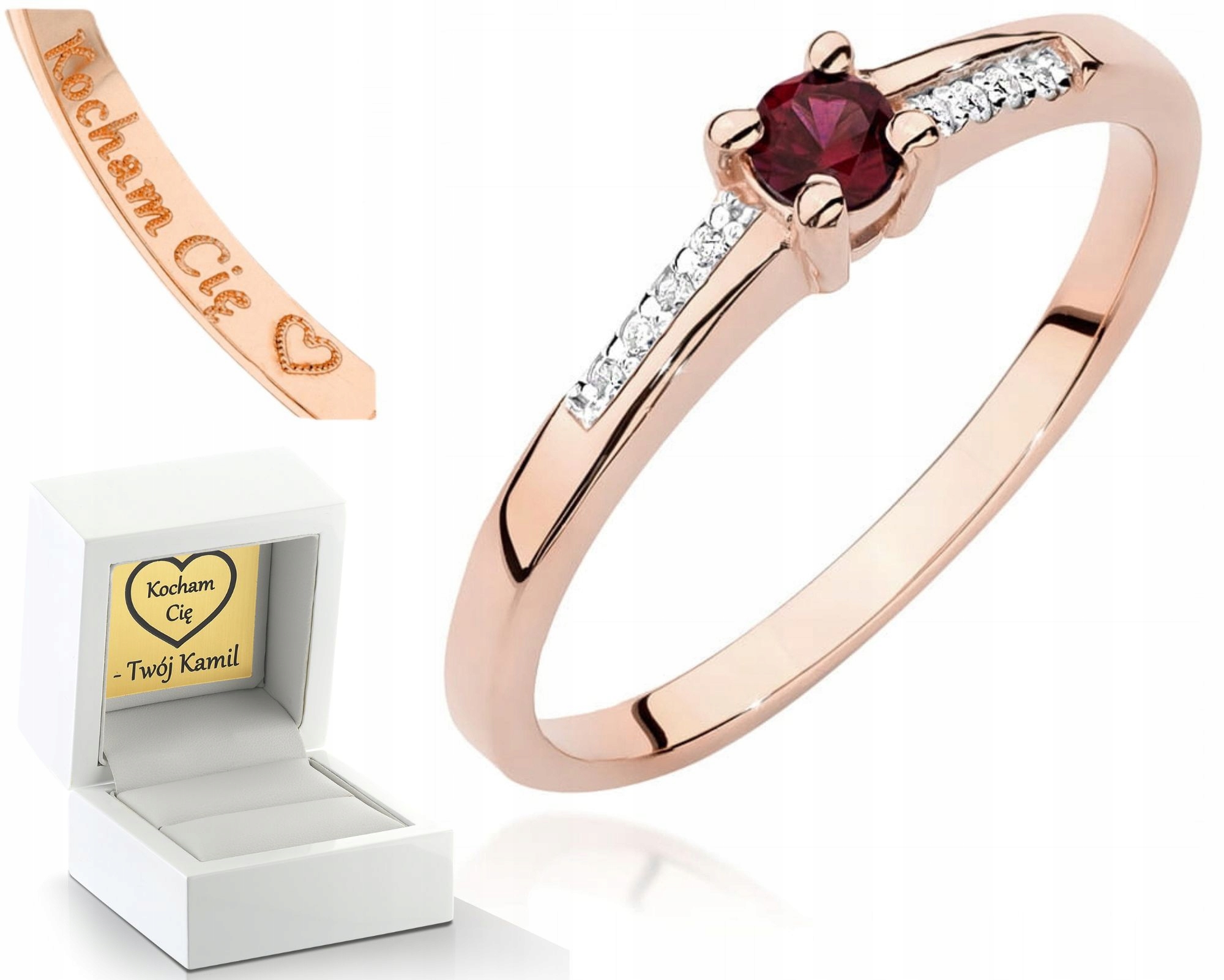 Zlatý Prstýnek Prsten S Rubín , Růžové Zlato 585, Dárek Gravírování