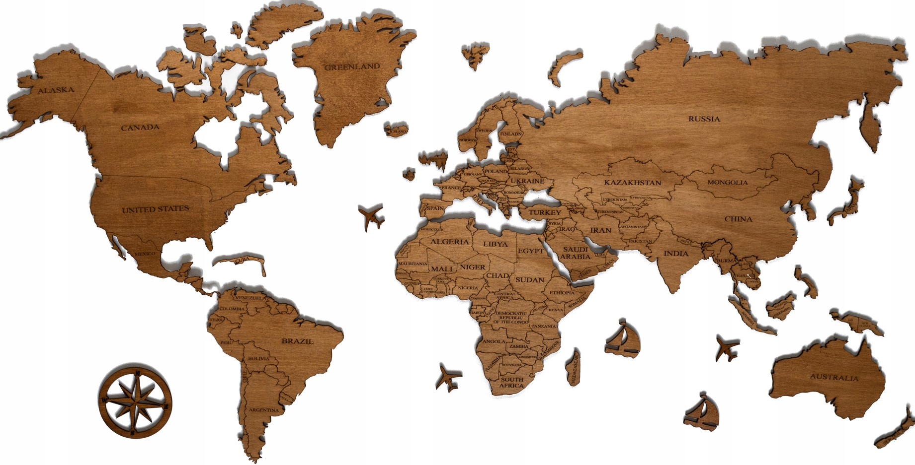 

Drewniana szczegółowa mapa świata 120x60 4kolory