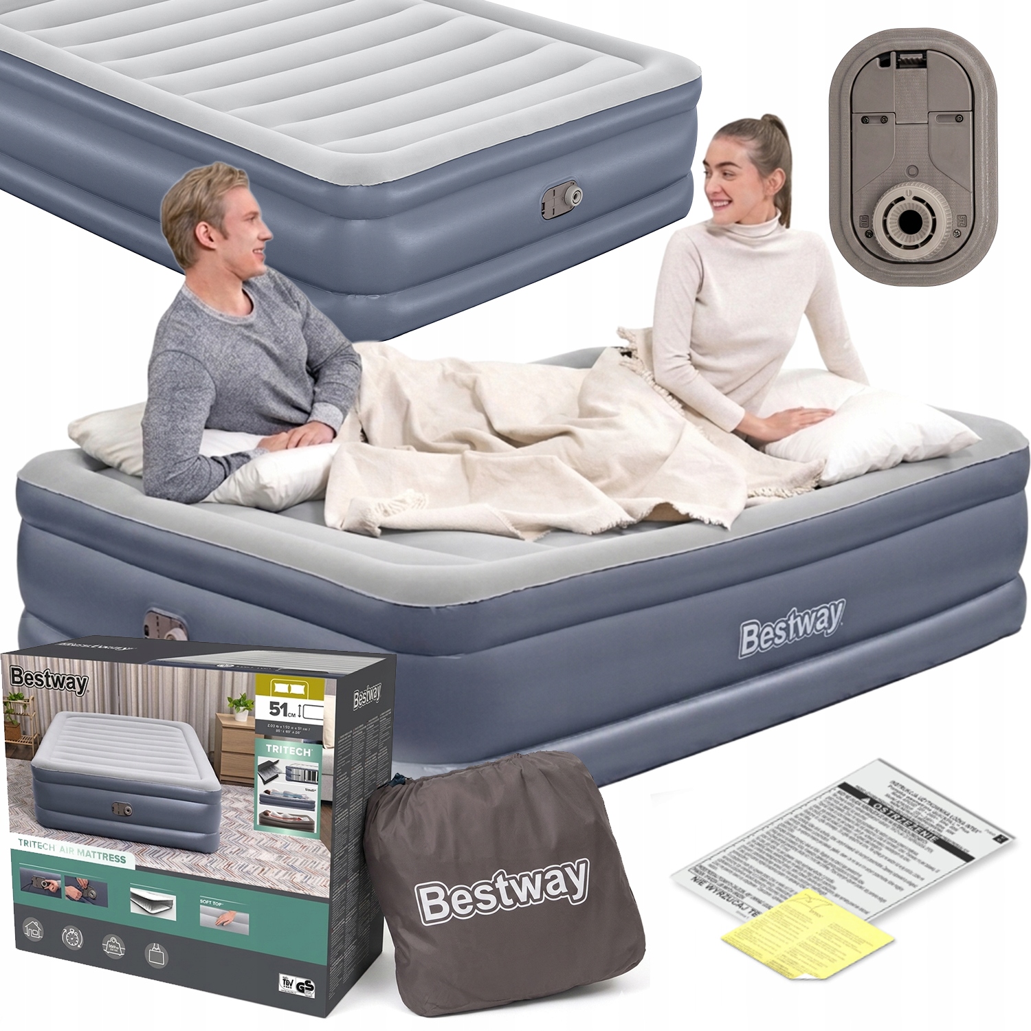 Matrace pro 2 osoby dvoumístná automatická 2x1,5 m elektrická pumpa