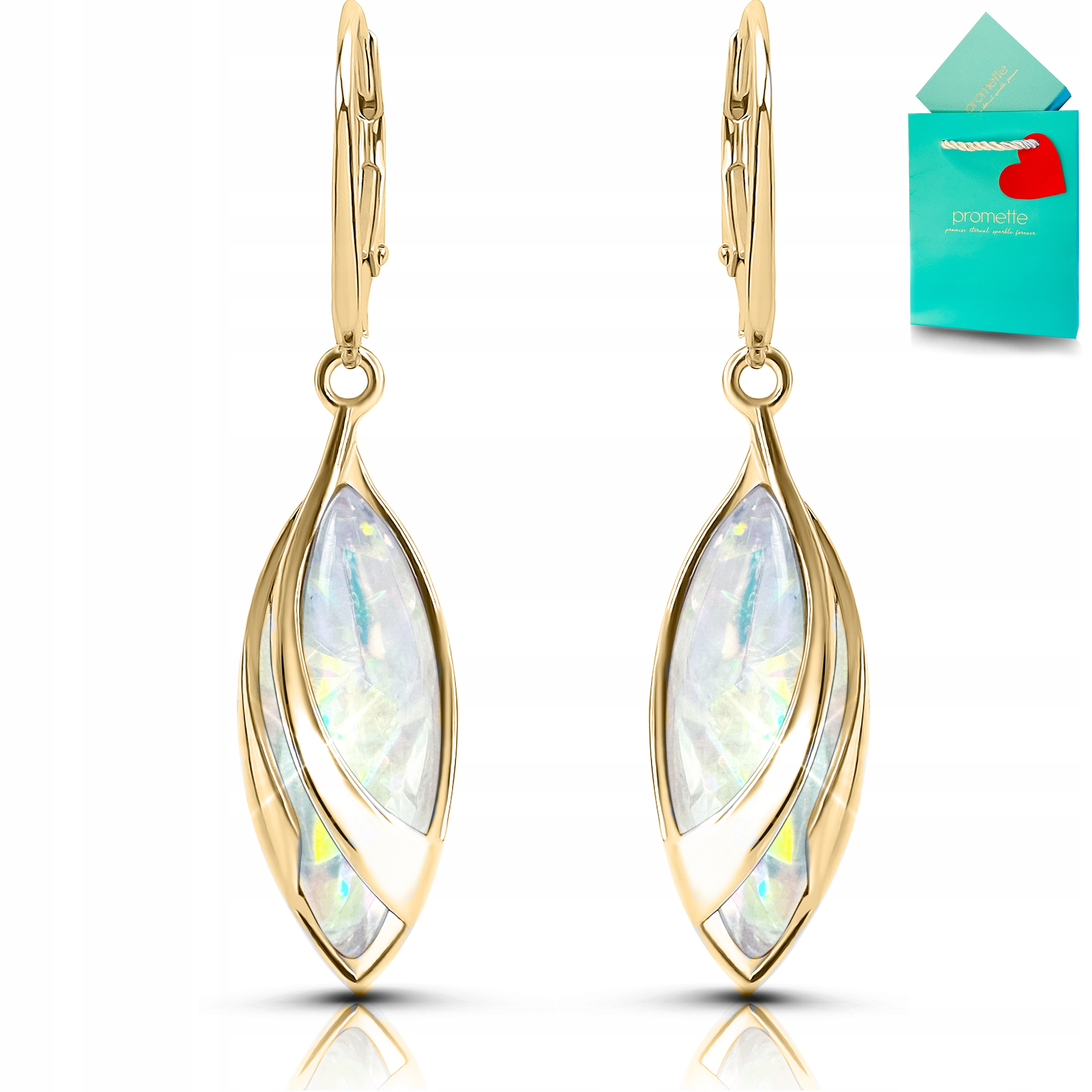 Zlaté náušnice s opálem, stříbrné, pozlacené, bílý, závěsný opál, dlouhé 925