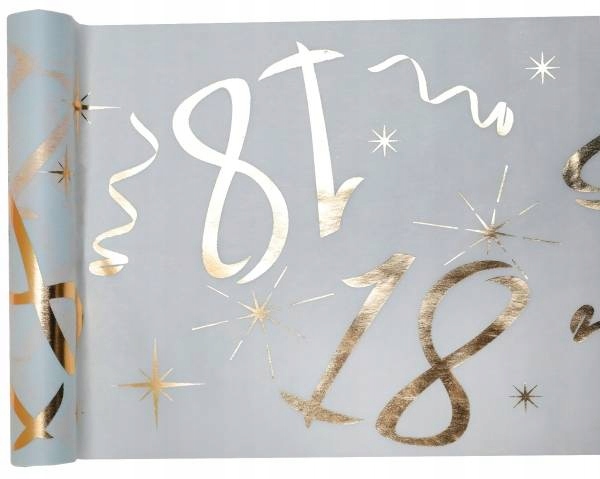 

Bieżnik Biały 18 Urodziny Złoty Nadruk 30 X 500CM