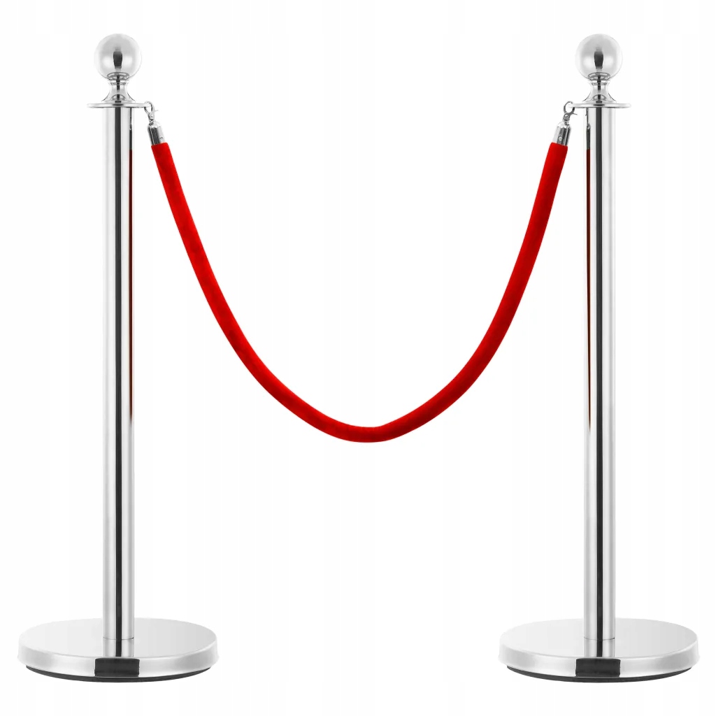 Sada 2 Vip sloupků, nerezová ocel , červené sametové lano, 150 cm