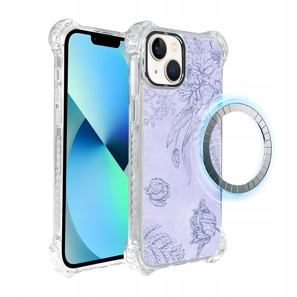 Pouzdro pro iPhone 13 Ibizu DropGuard Ultra s MagSafe, květinový reliéf