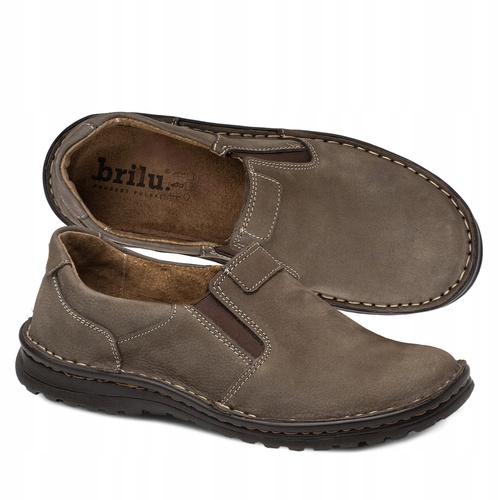 Brilu Polskie Męskie Skórzane Półbuty Wkładane Jazon Brązowe 40