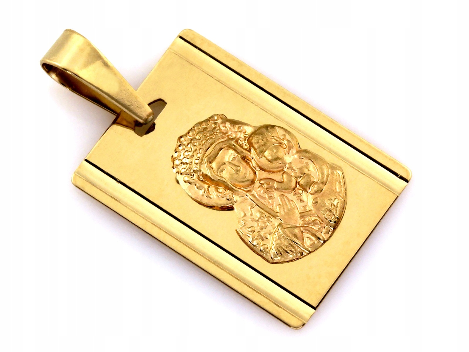 Zlatý medailonek obdélníkový 585 pro svaté přijímání Vojenská Známka s Pannou Marií 0.85 g