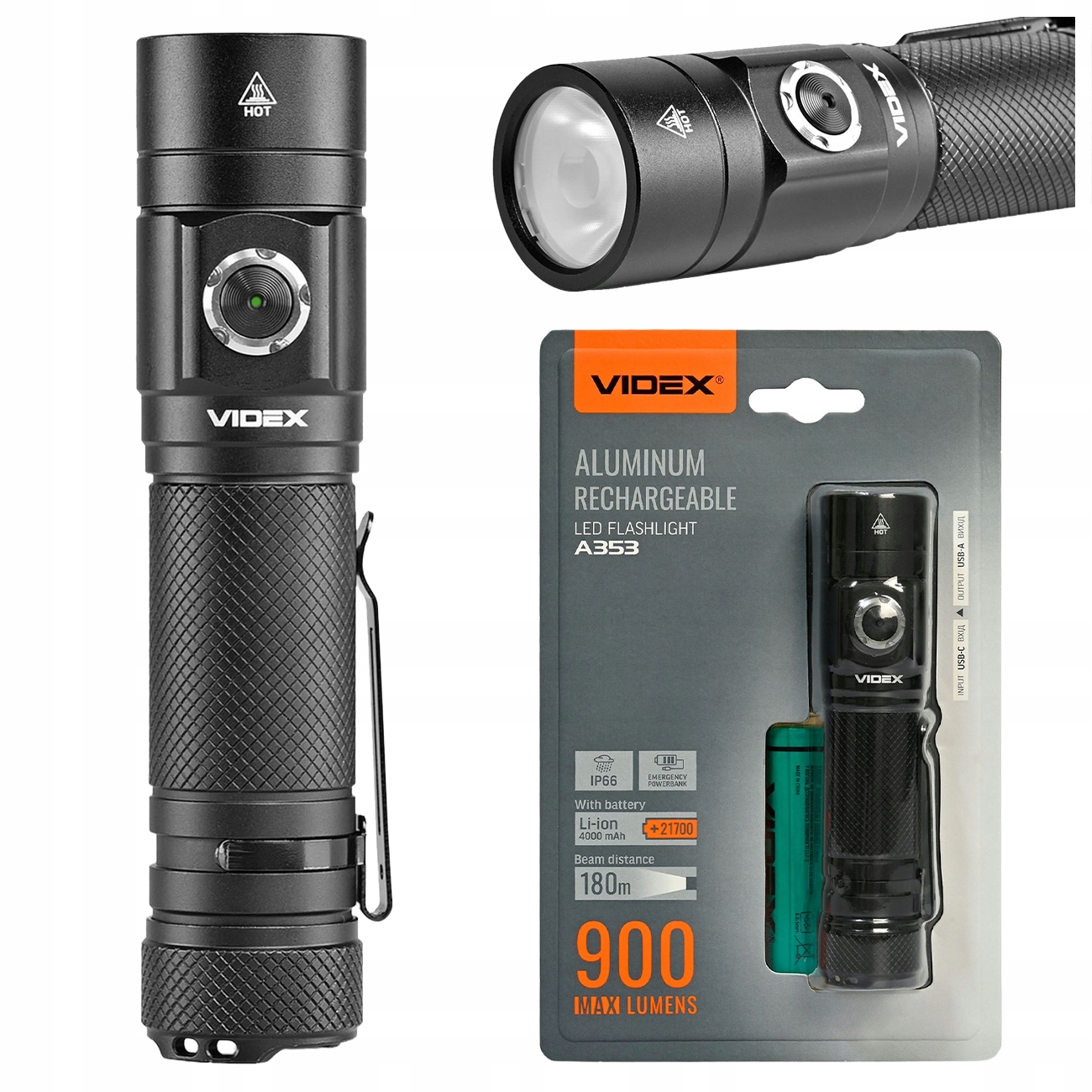 Led Bateriová Svítilna 900LM, Funkce Powerbanky Usb-a, 4 Režimy, Třída IP66