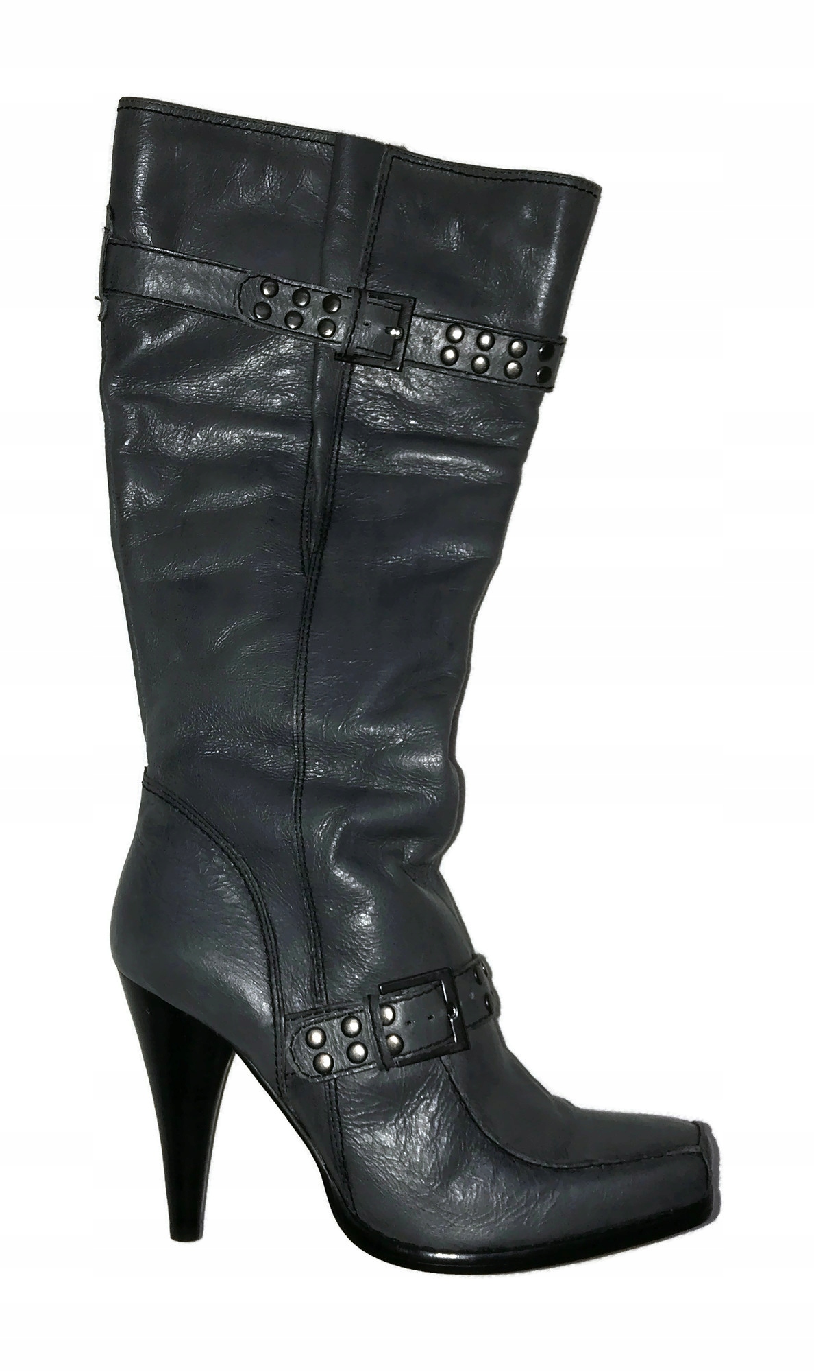 Šedé kozačky na podpatku z kůže Two Lips 36 23 cm