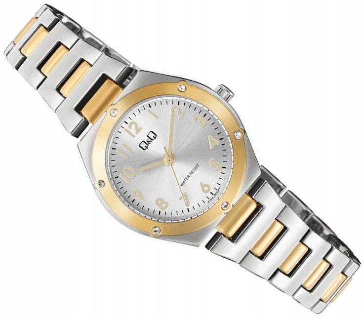 Dámské Klasické Zlaté Stříbrné Hodinky Q&q F19A-005P 28 mm Zirkony