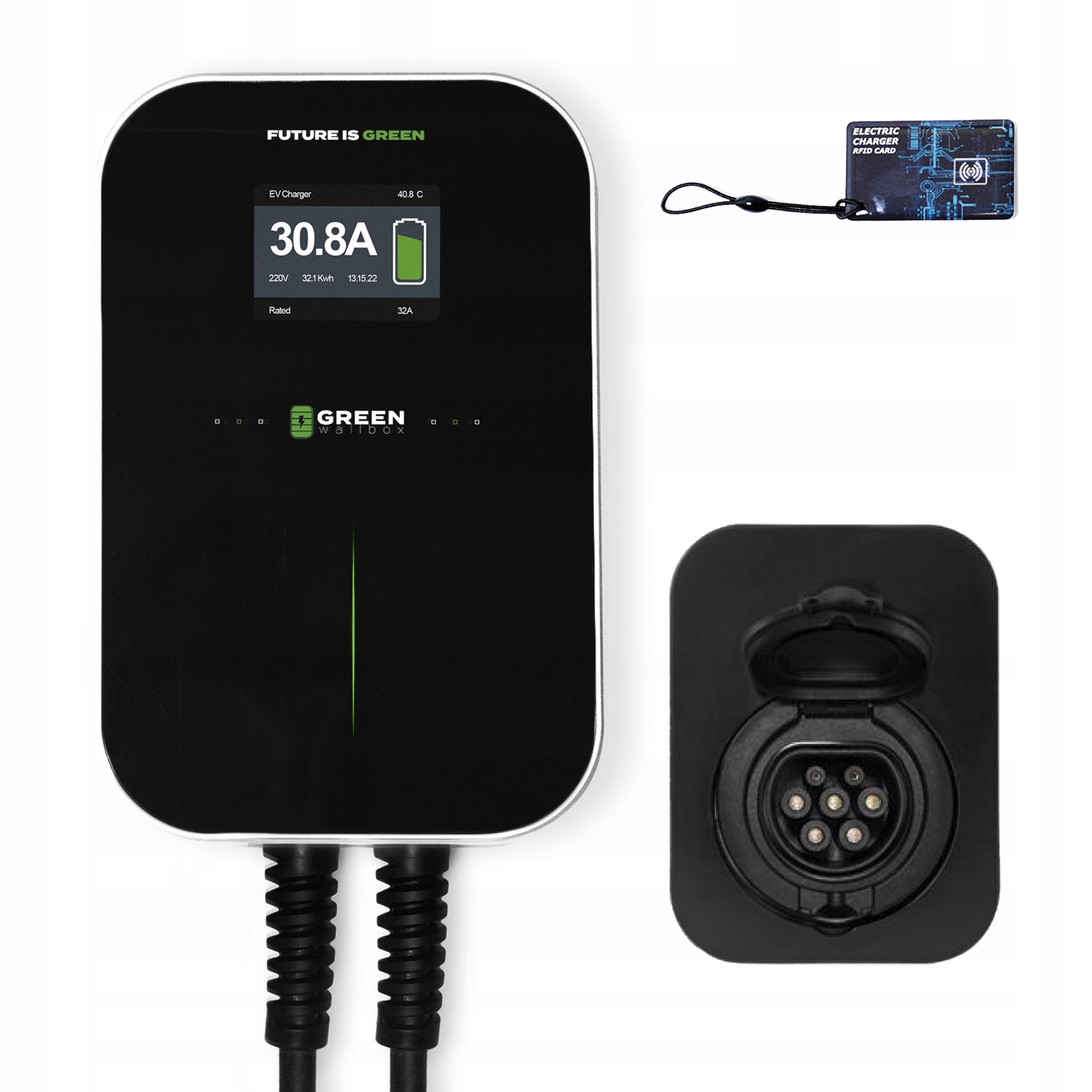 Green Wallbox ladowarka Gniazdo Typ 2 11 kw RFID