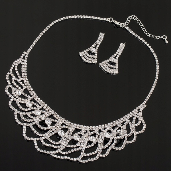 komplet naszyjnik kolczyki srebrna tonacja ślubny Marka Inna marka