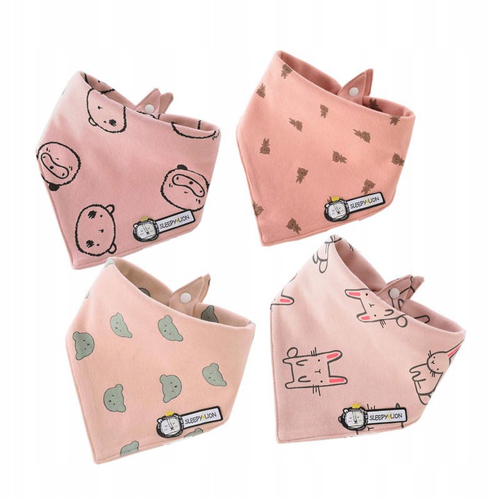 APASZKA BAWEŁNIANA BANDANKA CHUSTKA ŚLINIAK DWUSTRONNY NA NAPY KOMPLET 4SZT