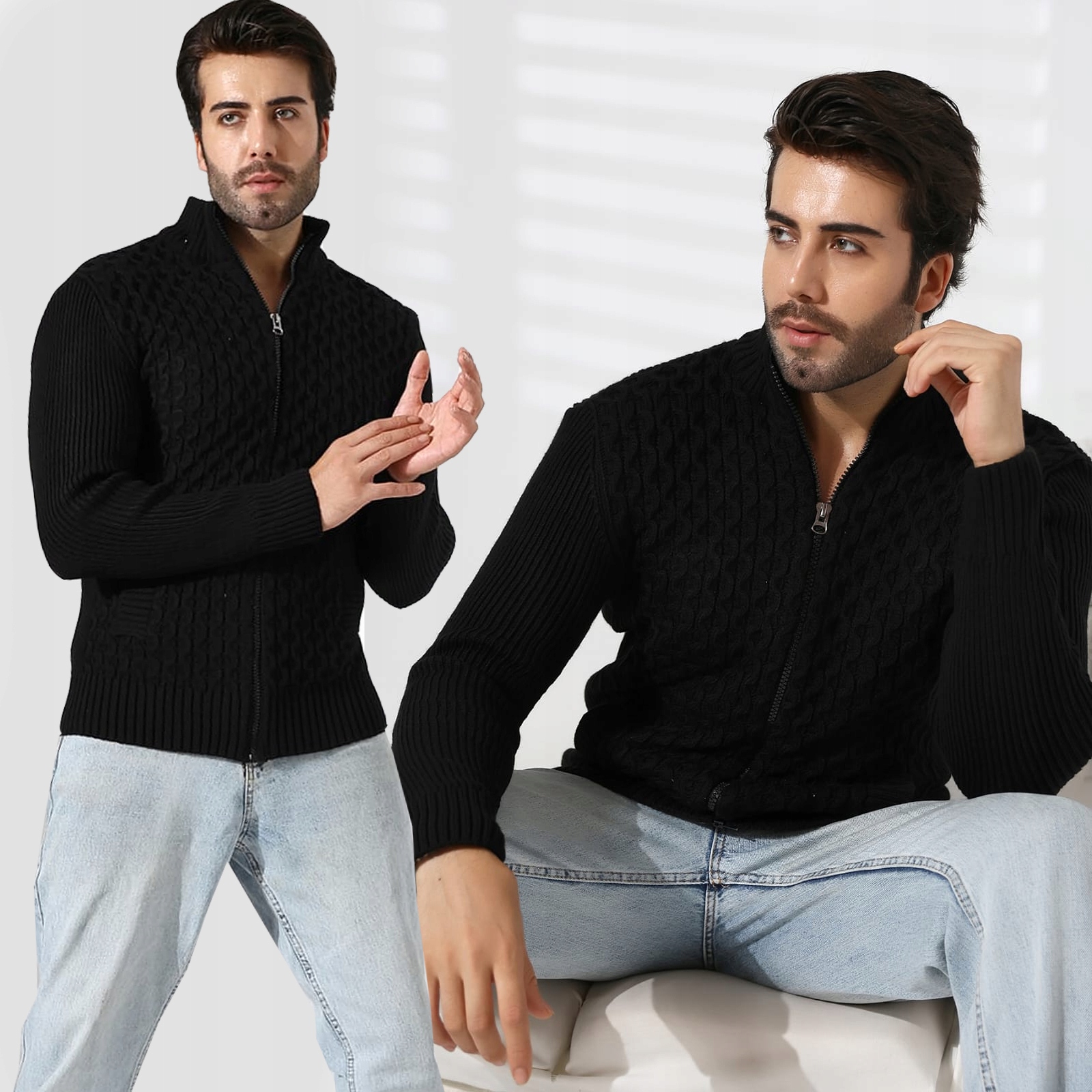 Pánský svetr Rolák Kardigan Stojka Tlustý Teplý