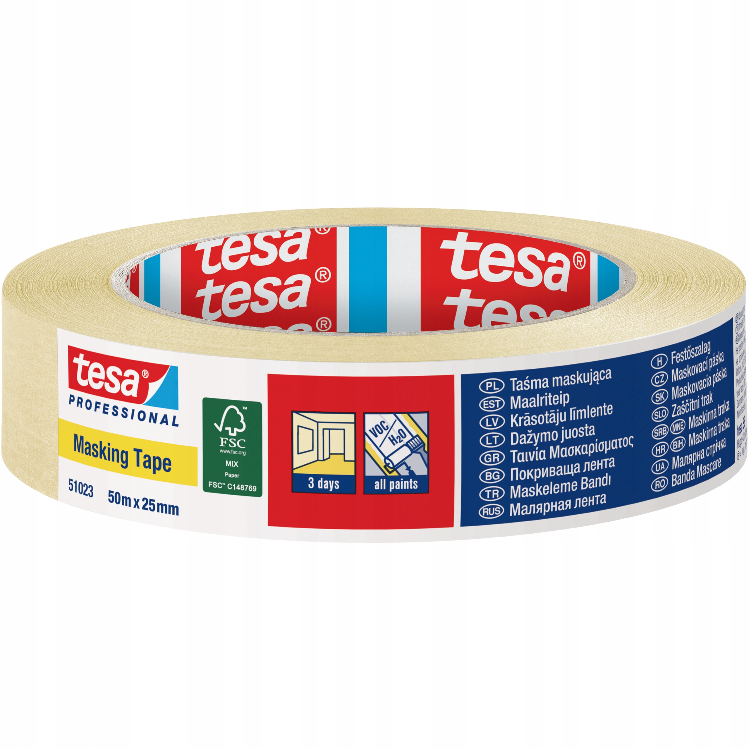 Taśma Malarska Papierowa Maskująca Tesa Uniwersalna 25 mm x 50m Kremowa-Zdjęcie-0