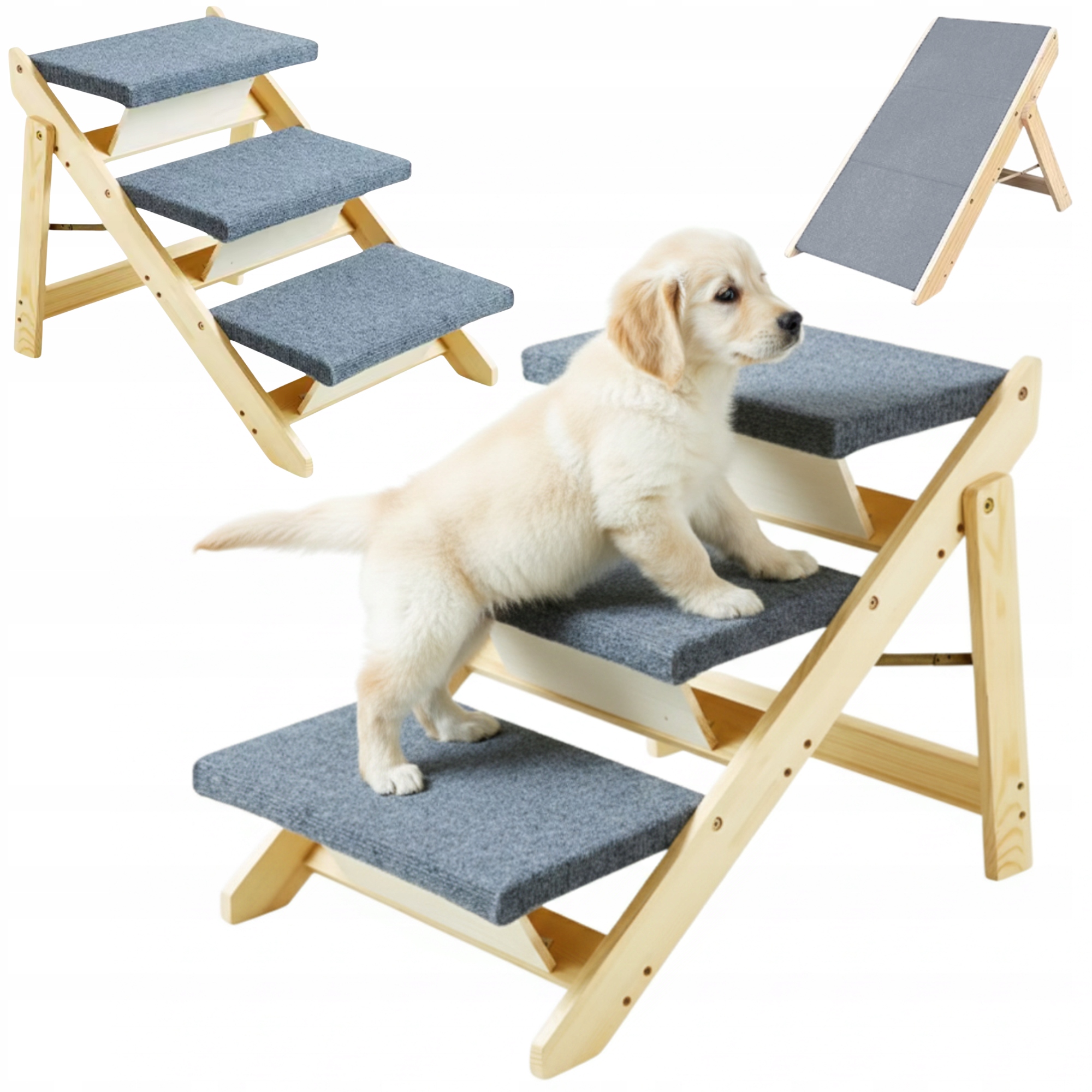 Levně Schody Rampa Pro Psa 2v1 Schody Plošina 3 Stupně Stabilní Dřevěná