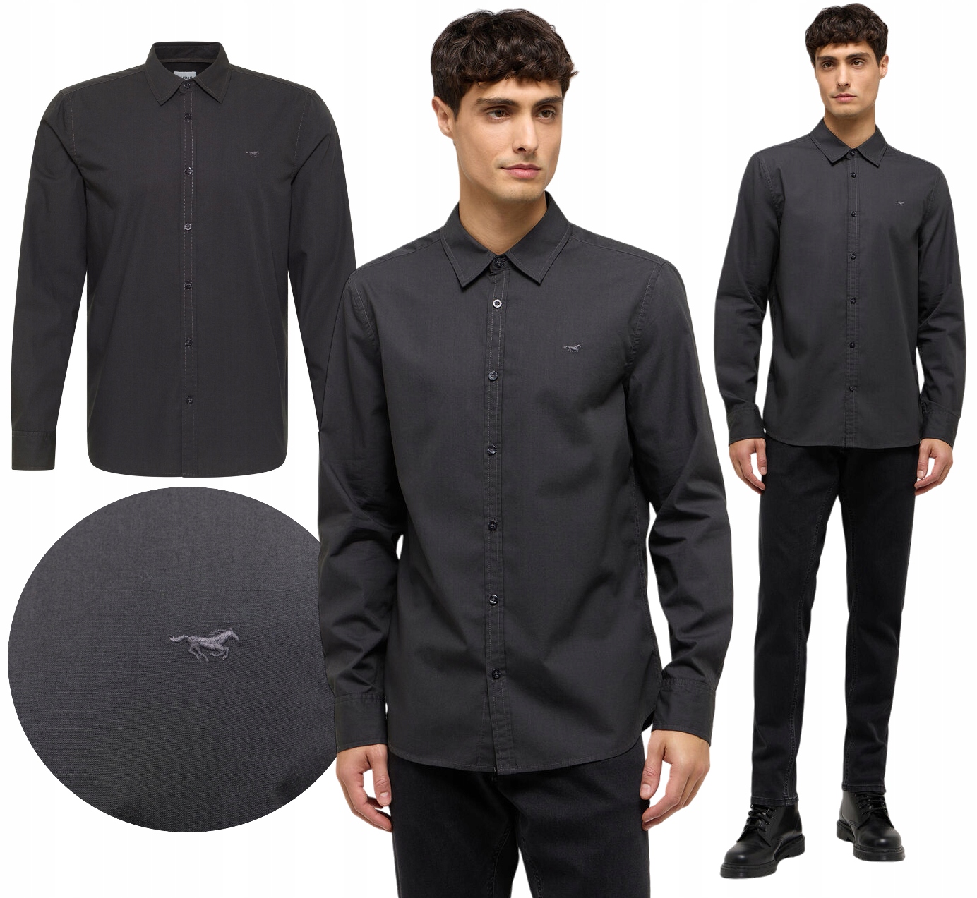 Pánská košile Mustang s dlouhým rukávem Canton Grafit Slim Přiléhavá vel. XL