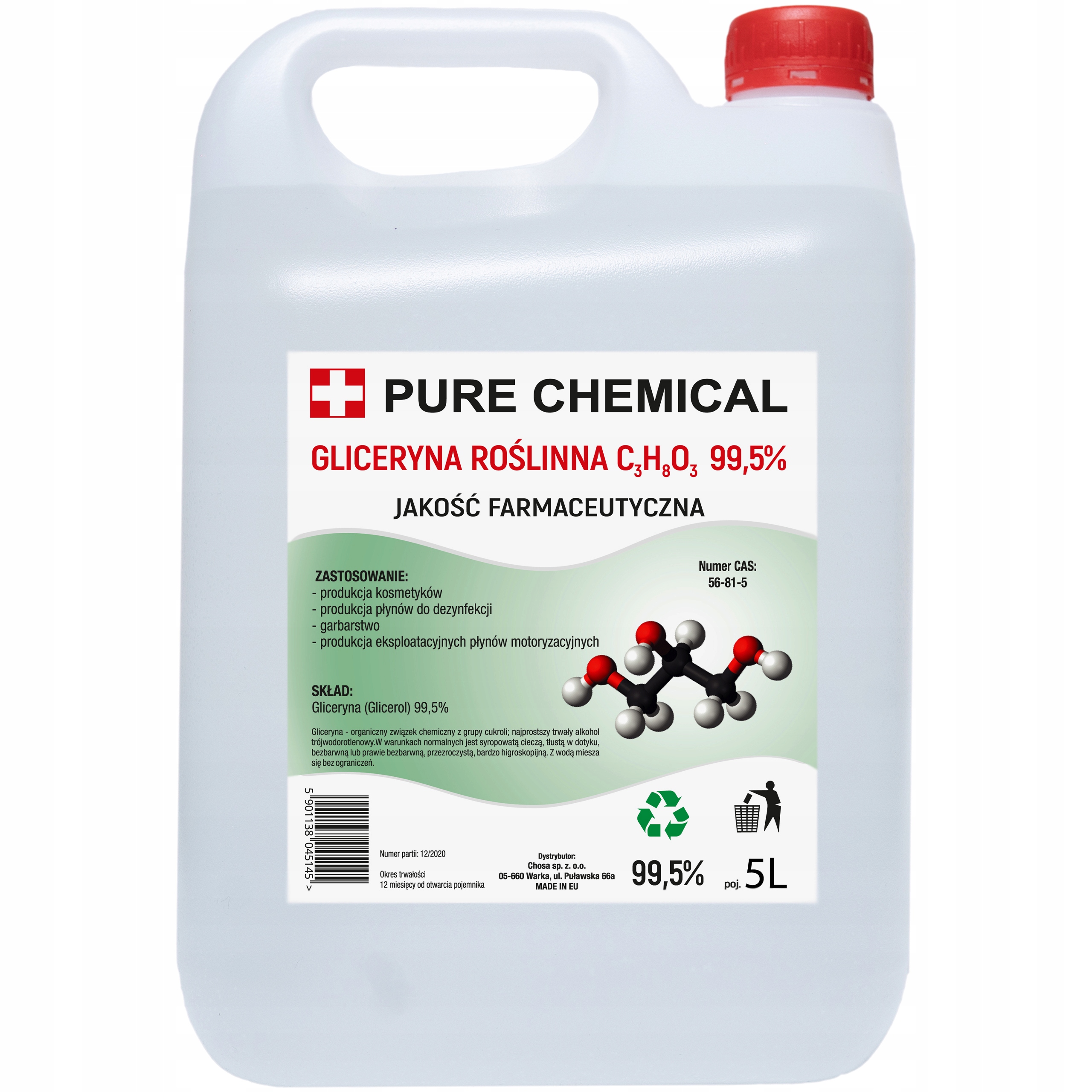 Gliceryna Roślinna 99,5% ~6,25kg 5L