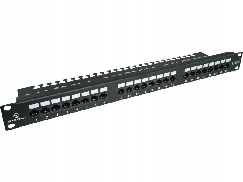Alantec Patch panel Utp kat. 6, 24 portů Lsa s policí 1U
