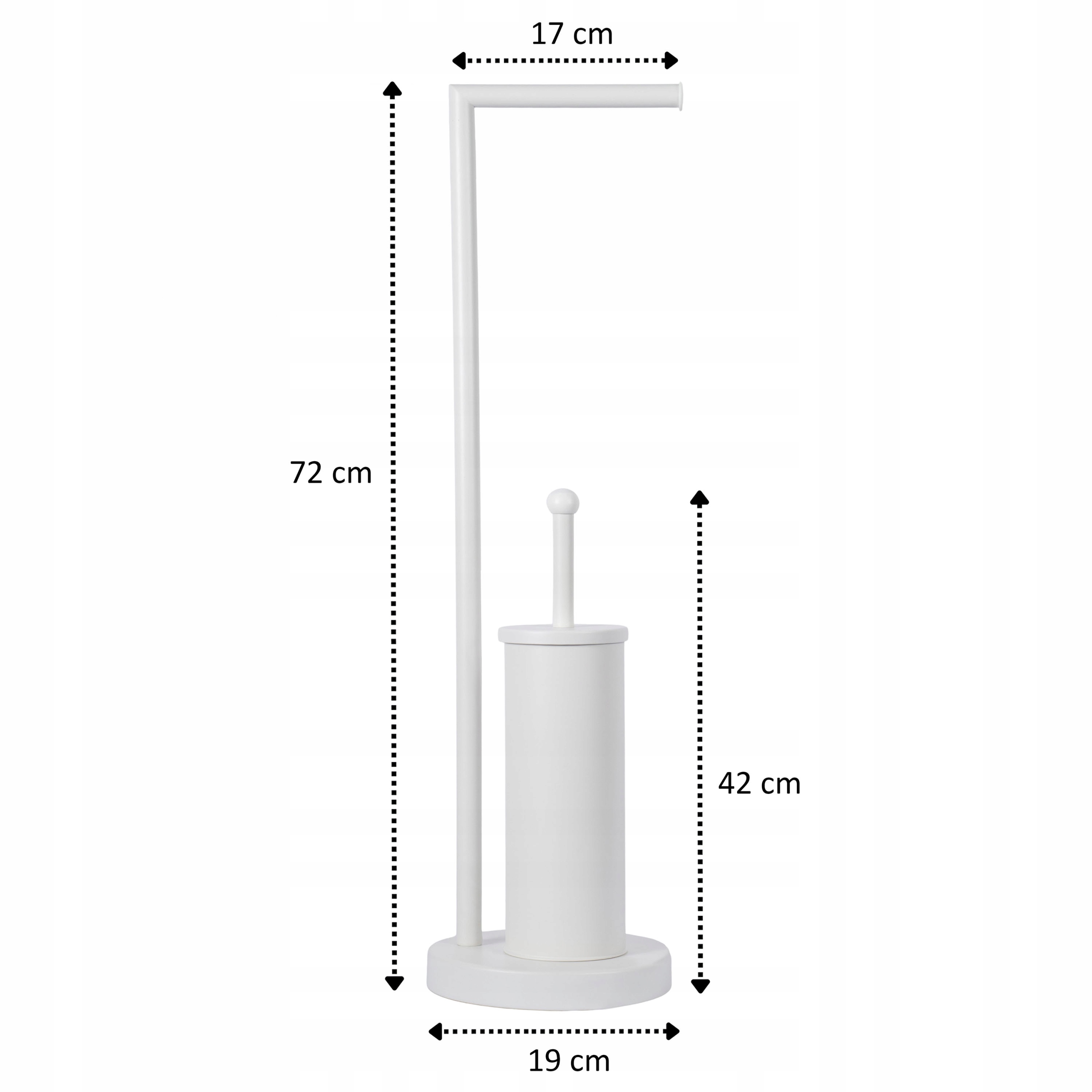 BIAŁY STOJAK NA PAPIER TOALETOWY + SZCZOTKA DO WC WYTRZYMAŁE STABILNE Szerokość produktu 19 cm