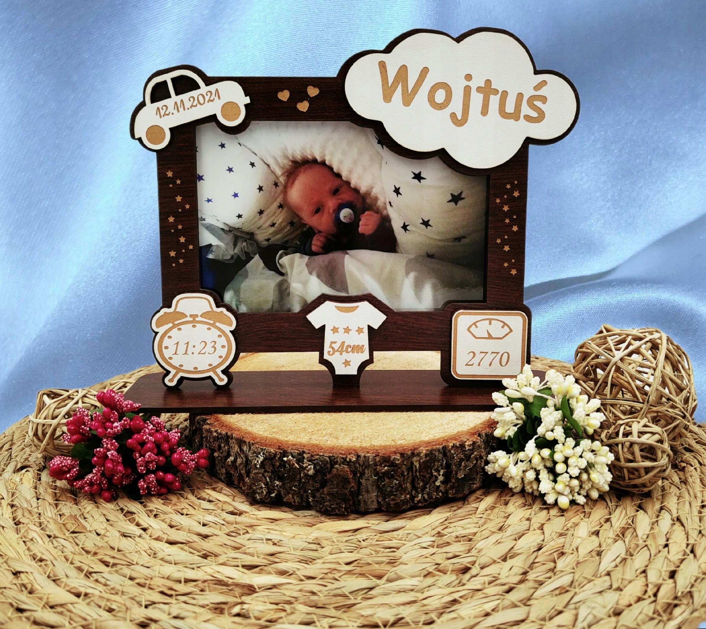 Ramka na zdjęcie, metryczka 3D, grawer dla dziecka Wysokość produktu 22 cm