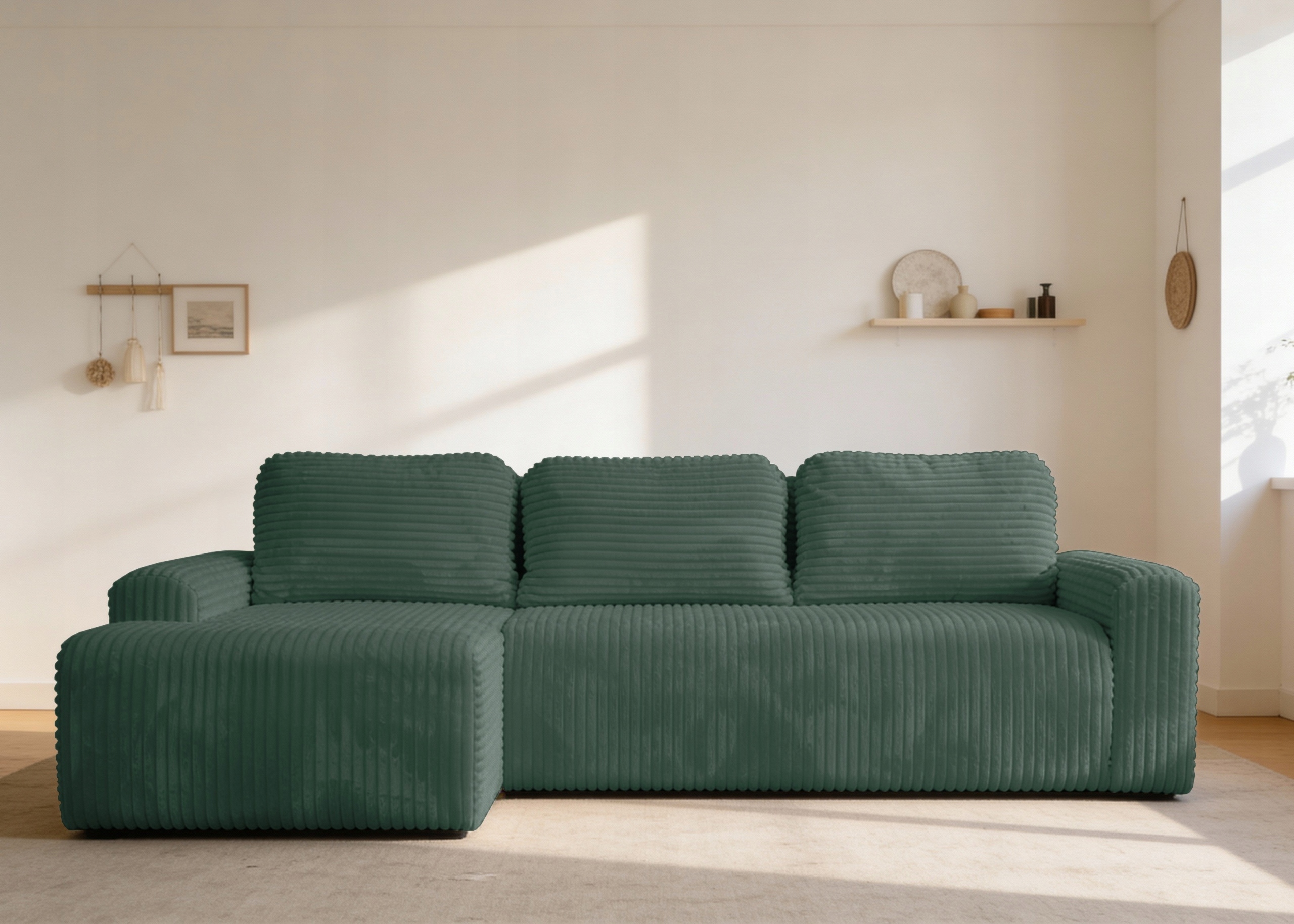 Rohová Sedací Souprava s funkcí spaní Nesso levá s nádobou, lahvově zelená, sametová