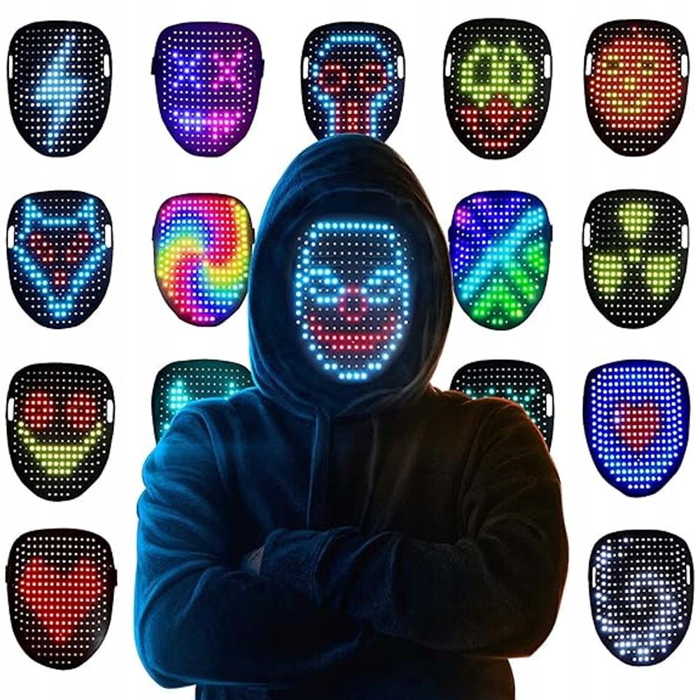 Led Svítící Maska Halloweenská Maska Ovládaná Gesty Na Baterie