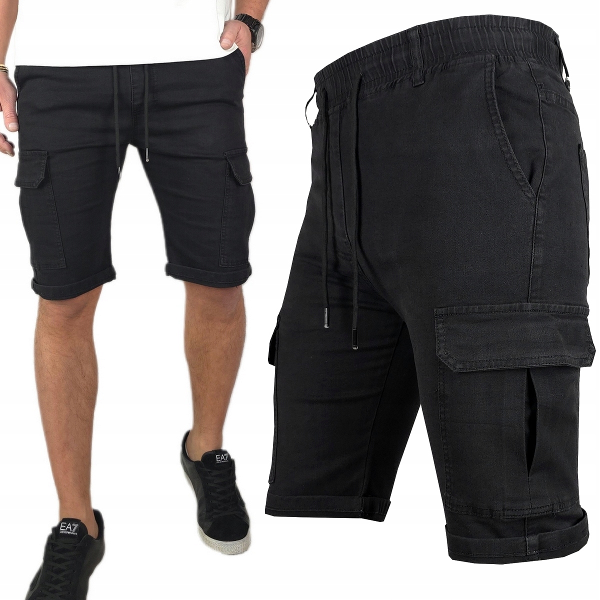 Kraťasy pánské Džínové Krátké kalhoty strečové Pas na Gumu, 518 S