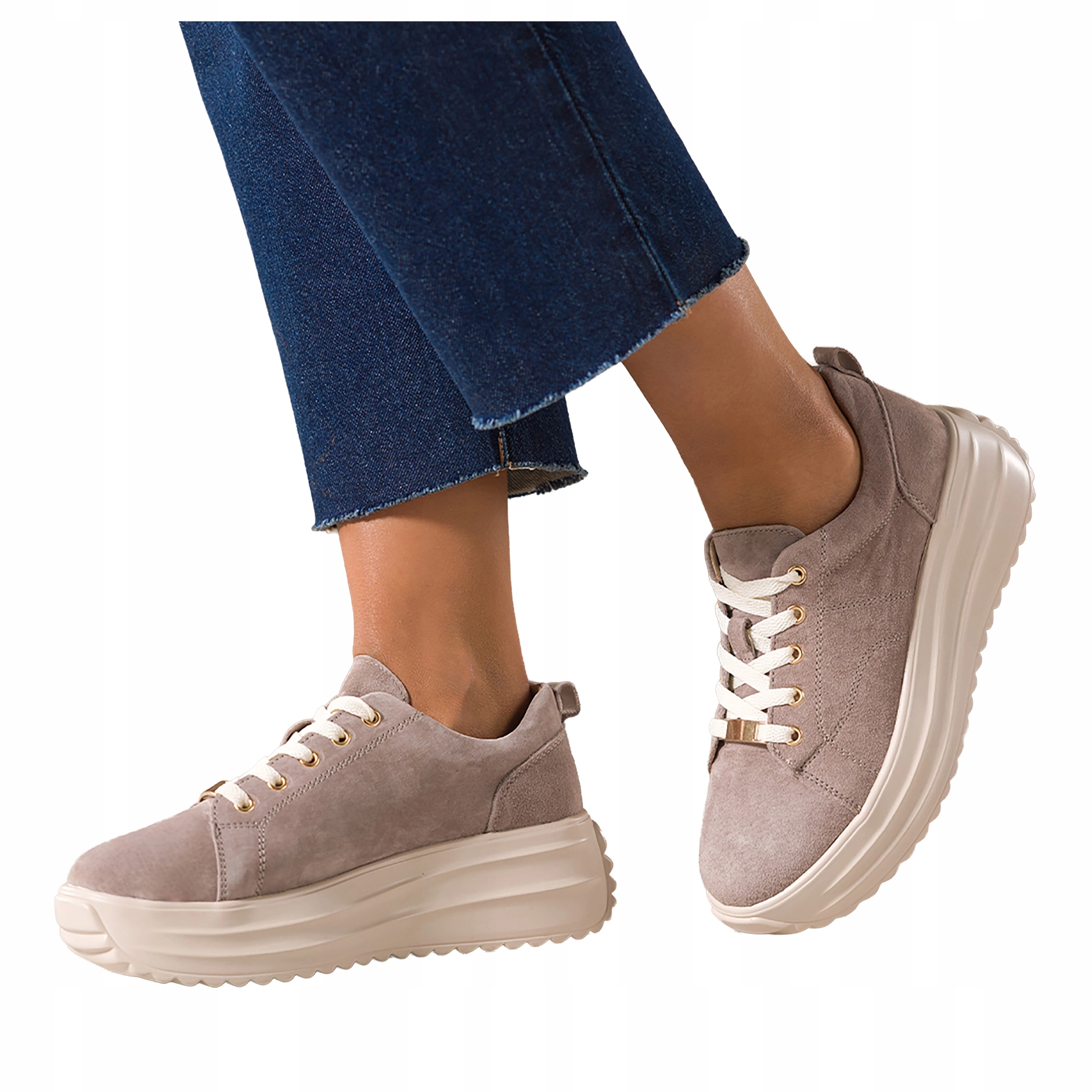 Sneakersy Béžové Dámské Creepersy Na Platformě Kožené Šněrovací vel 37