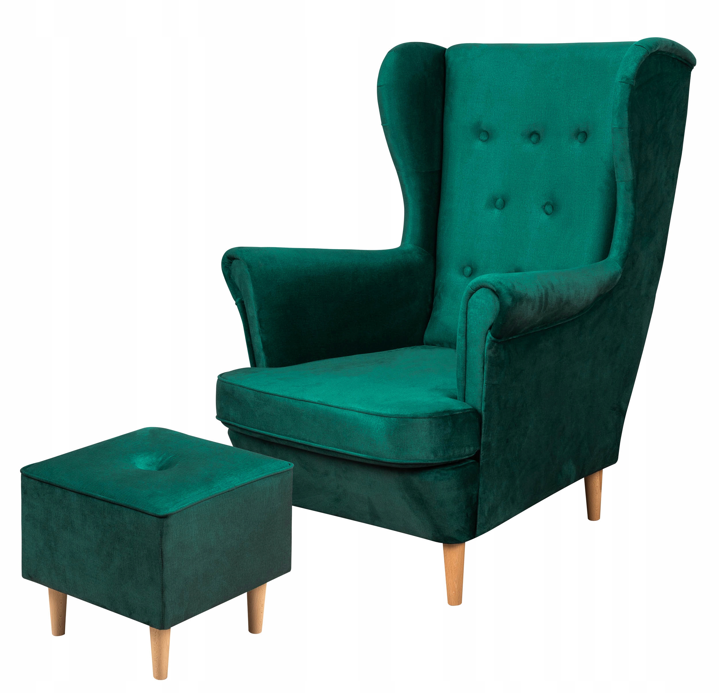 Skandinávský Set Do Obývacího Pokoje Křeslo Uszak Taburet Floki Zeleň