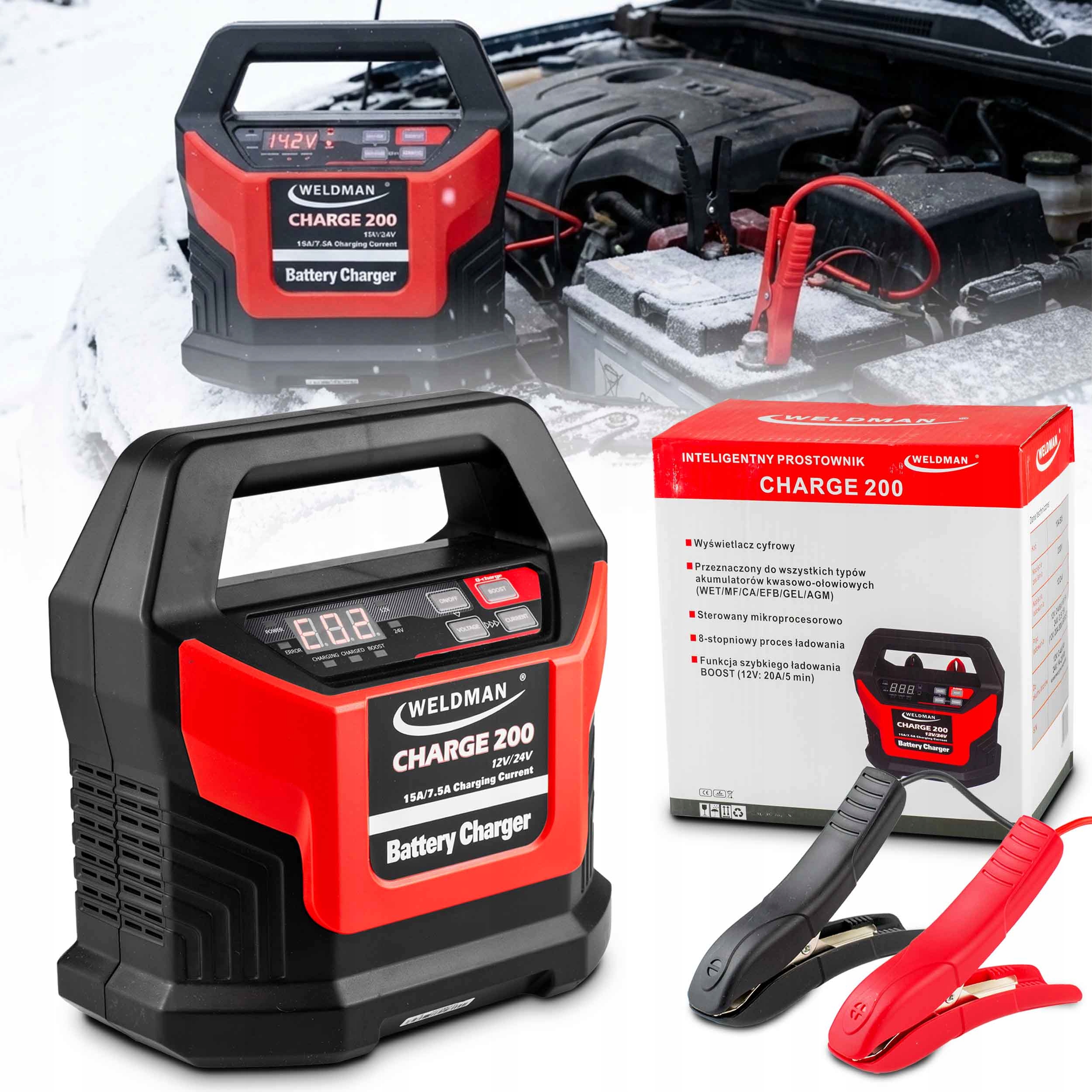 Automatický automobilový Usmerňovač Weldman Charge 200 12V 24V Agm Gel 230V