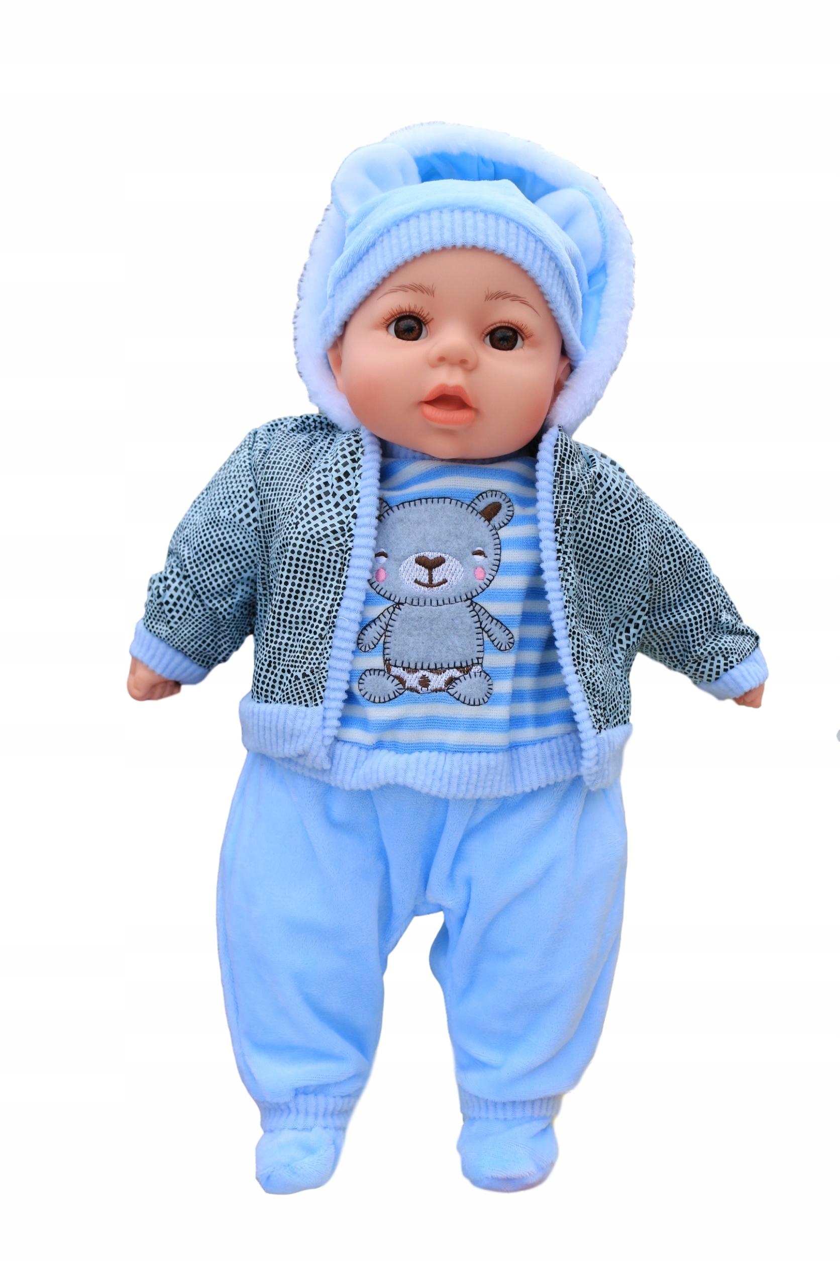 DUŻY BOBAS 45CM MÓWI I ŚPIEWA PO POLSKU LALKA +SMOCZEK+BUTELKA CHŁOPIEC Seria I