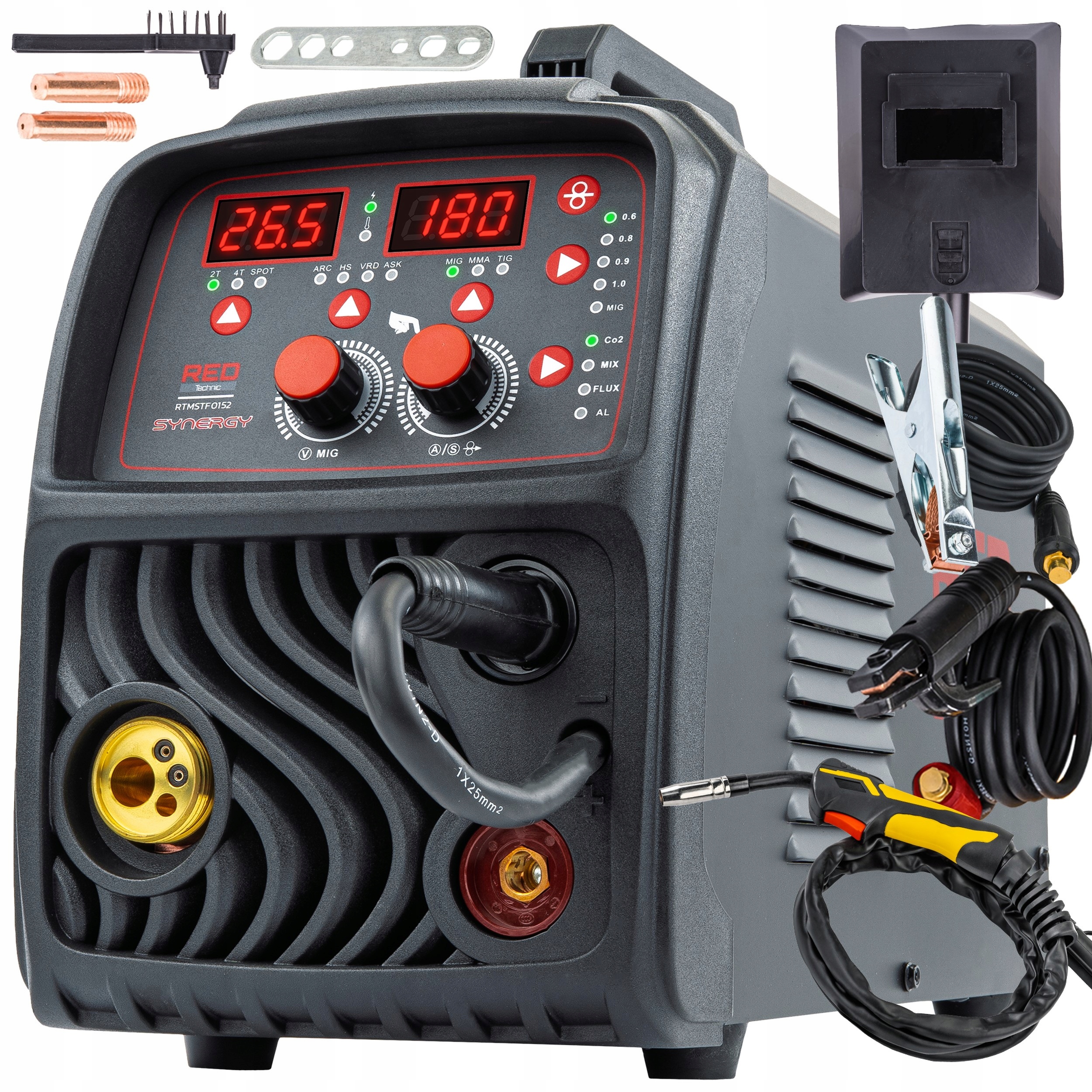 Półautomat spawalniczy MIG/MAG, MMA, TIG RED TECHNIC 15-180 A 230 V