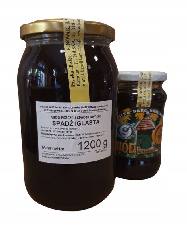 Miód Spadziowy iglasty 1,2kg pasieka Barć Kamianna