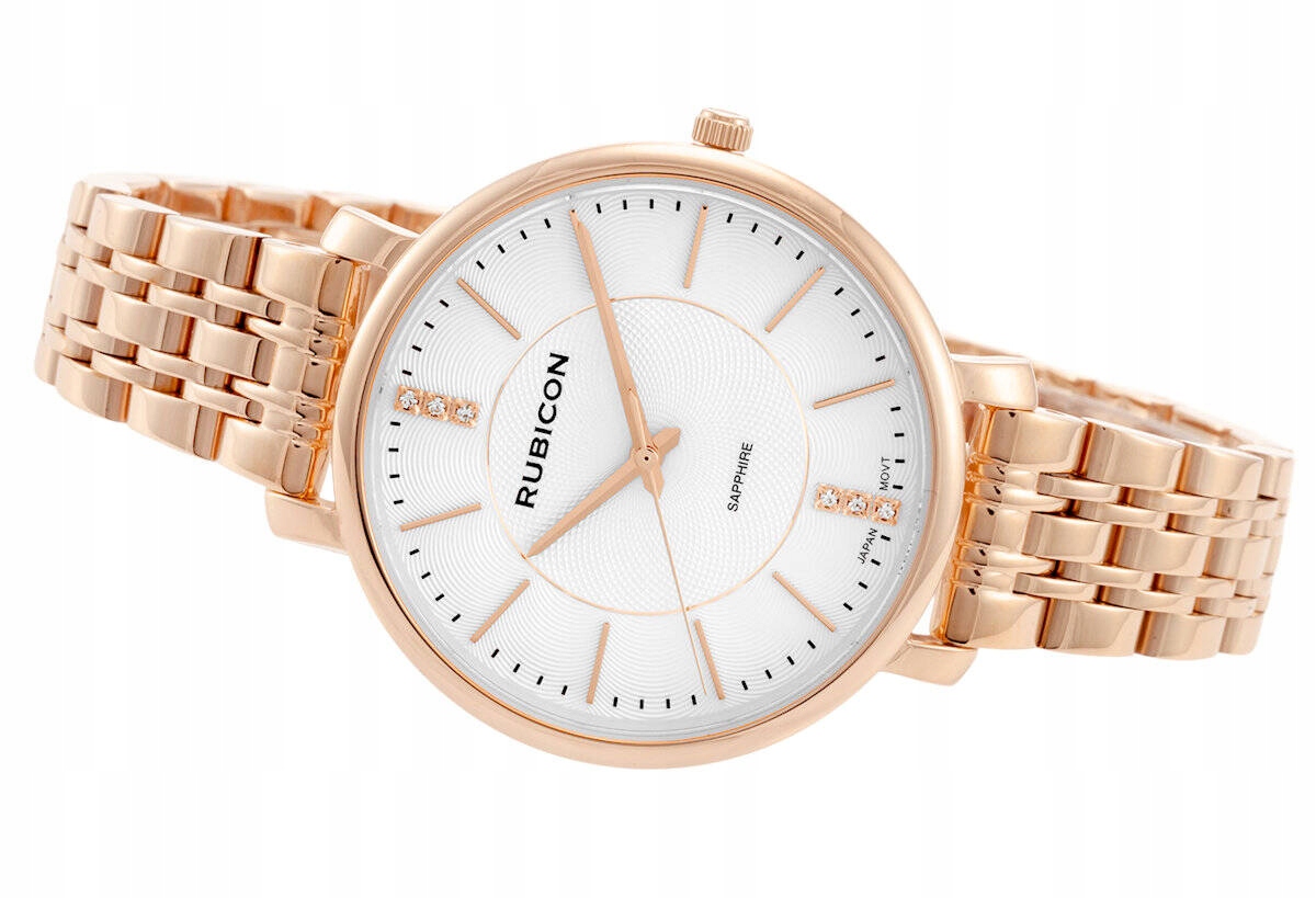 Elegantní Dámské Bižuterní Hodinky Rubicon RNBE52 Růžové Zlato Zirkony