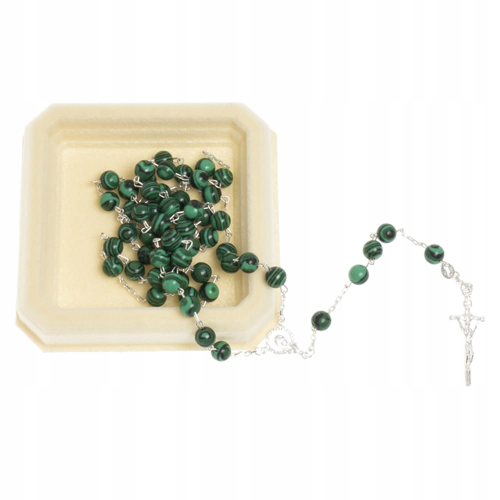 Stříbrný růženec z kamenů Malachit Svatební památka dárek na biřmování
