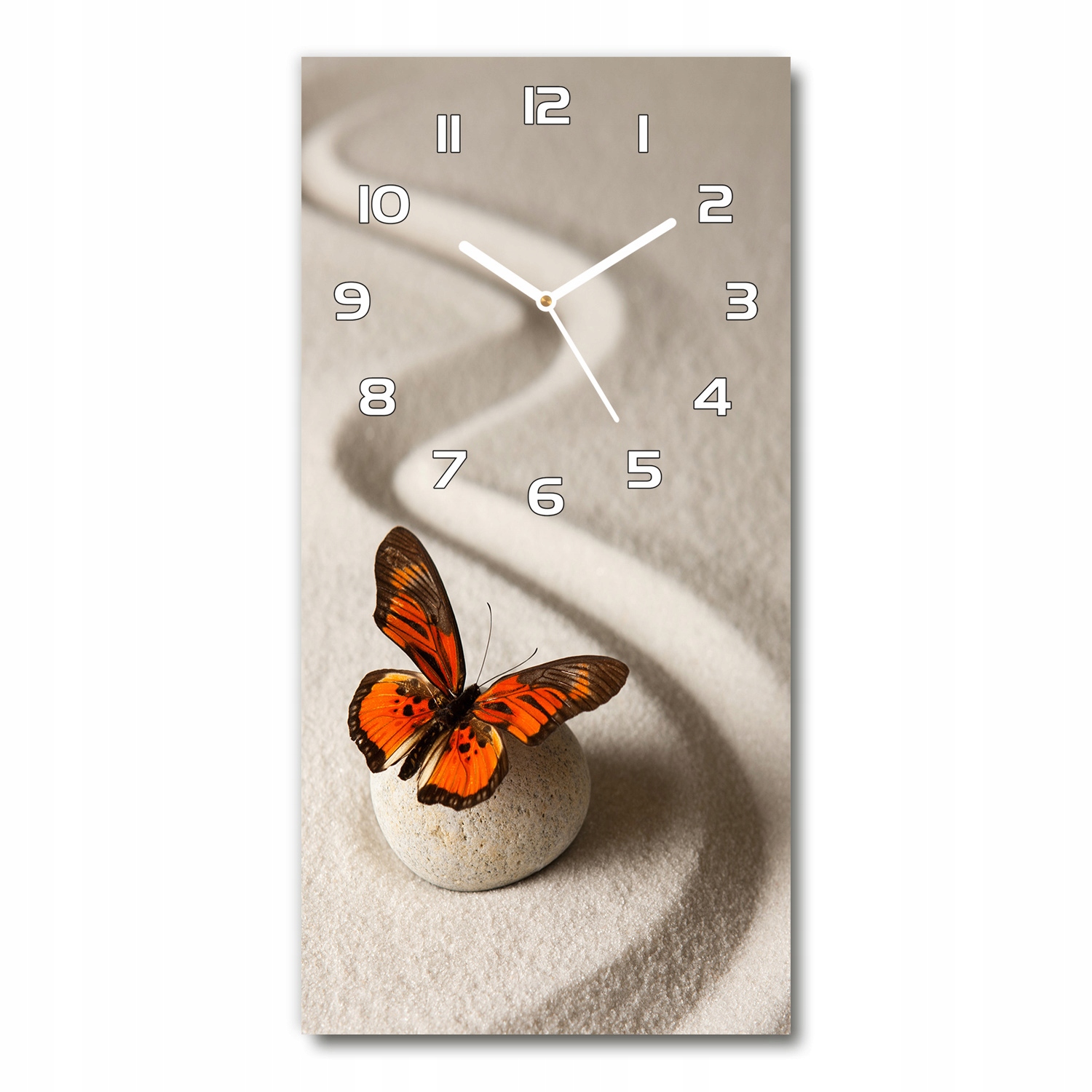 

Wiszący szklany zegar Kamień zen i motyl 30x60 cm