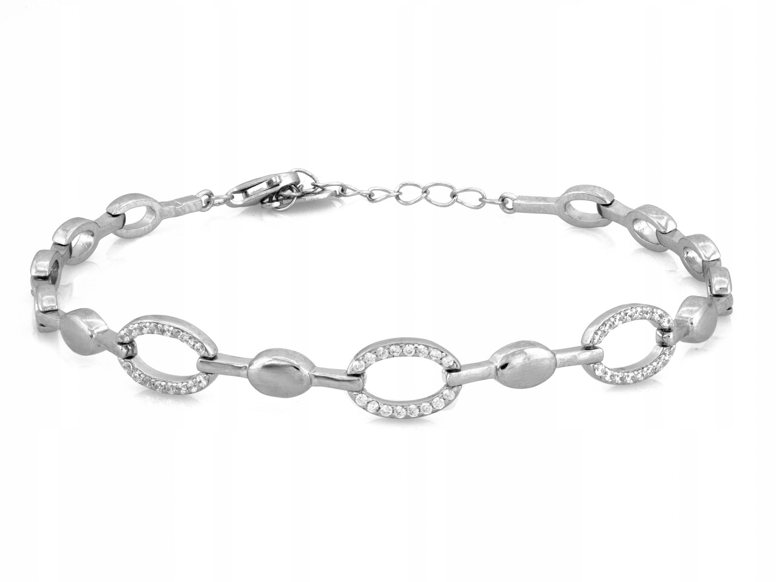 Stříbrný náramek pro ženu 925 zirkony Oválné články elegantní r20