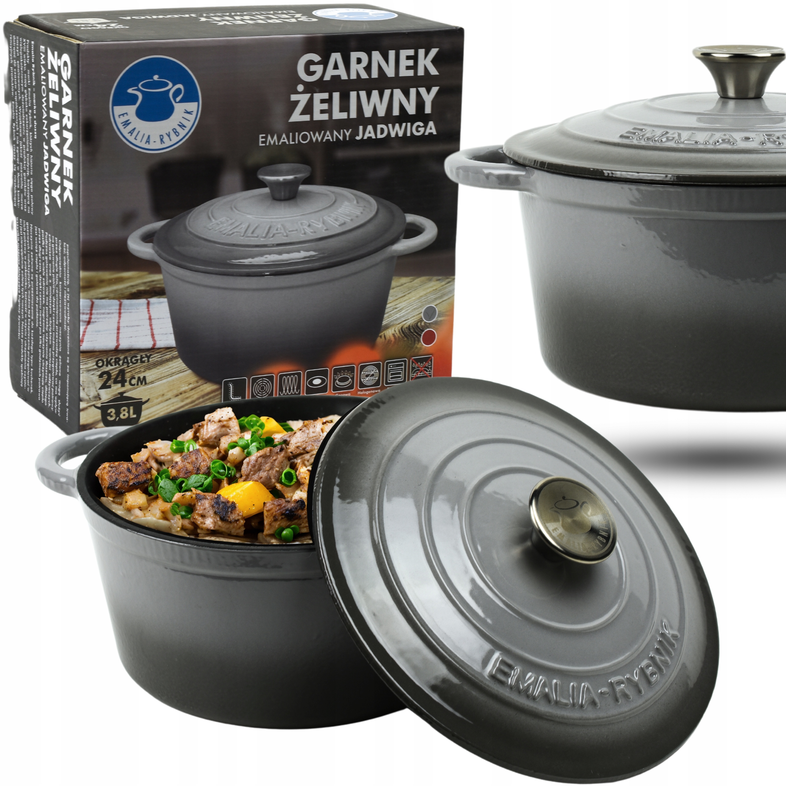 Hrnec 3,8L Pekáč Smaltovaná Indukce Plynová Trouba Oválná