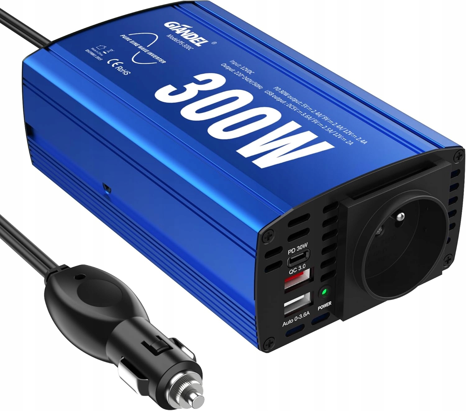 Adaptér do auta Giandel PS-300C, 2x Usb 4.8A, Ac měnič napětí napětí