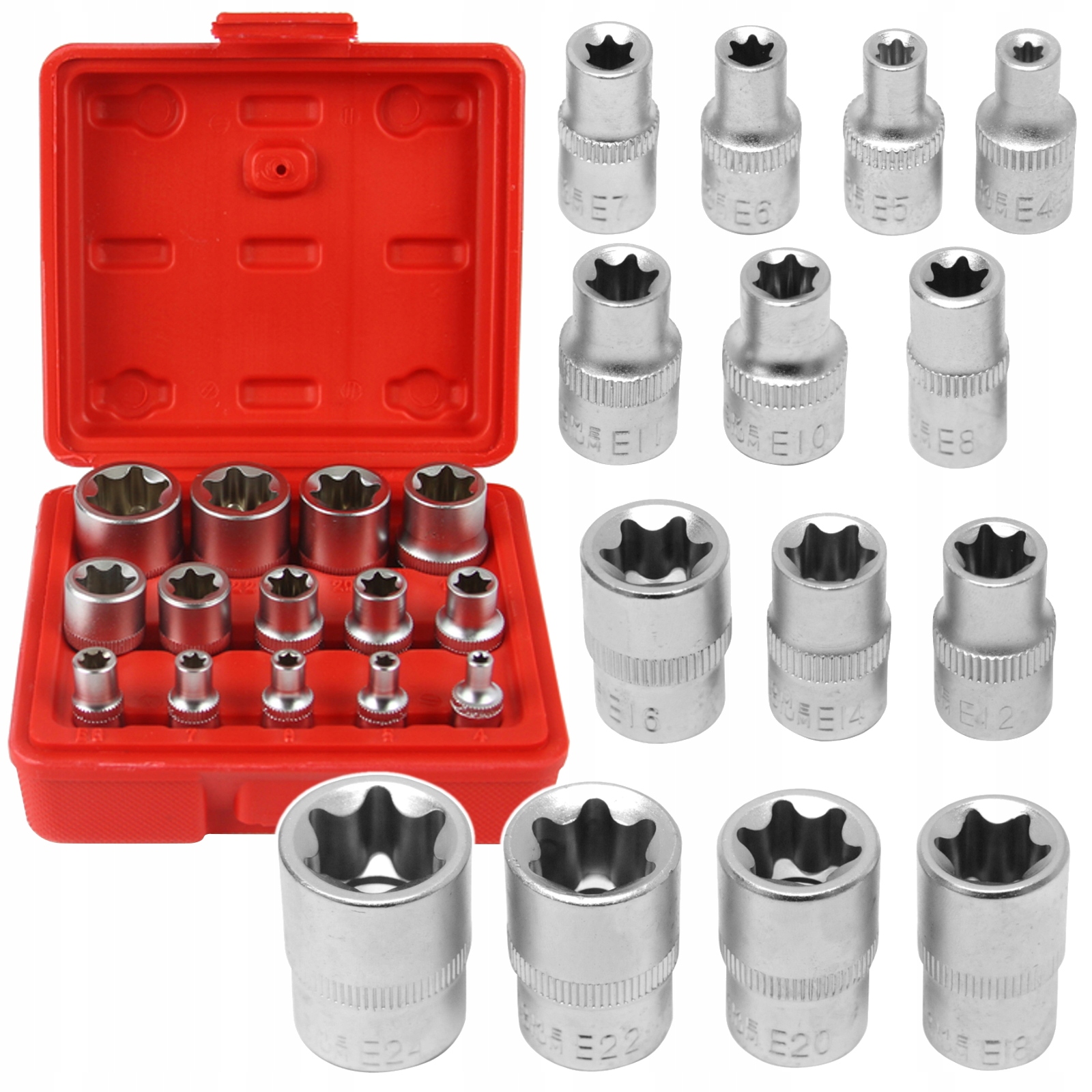 Zestaw Kluczy Nasadowych Nasadki Torx E4 E24 1/2"+ 3/8" 1/4" 14sztuk