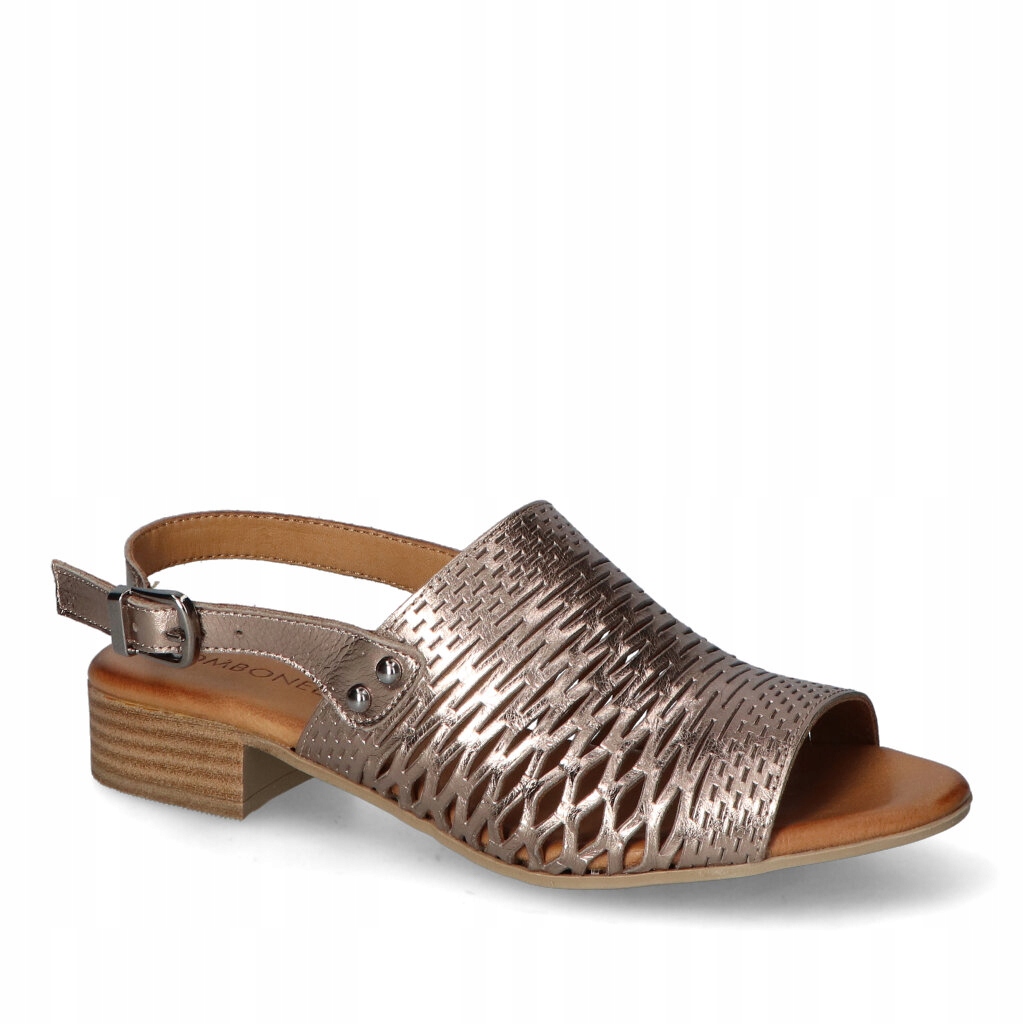 Dámské sandály na nízkém podpatku Bombonella Zlaté kožené 36