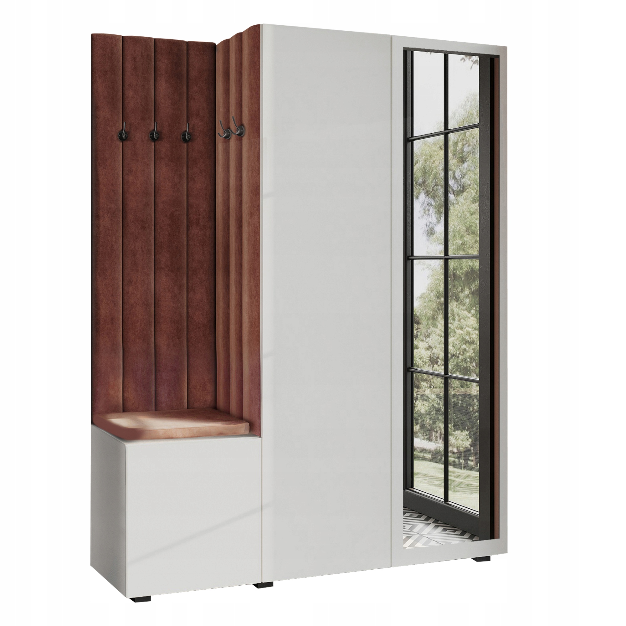 Šatník Do Předsíně S Sedákem Se Zrcadlem Bílý 146 Pto Černý 63