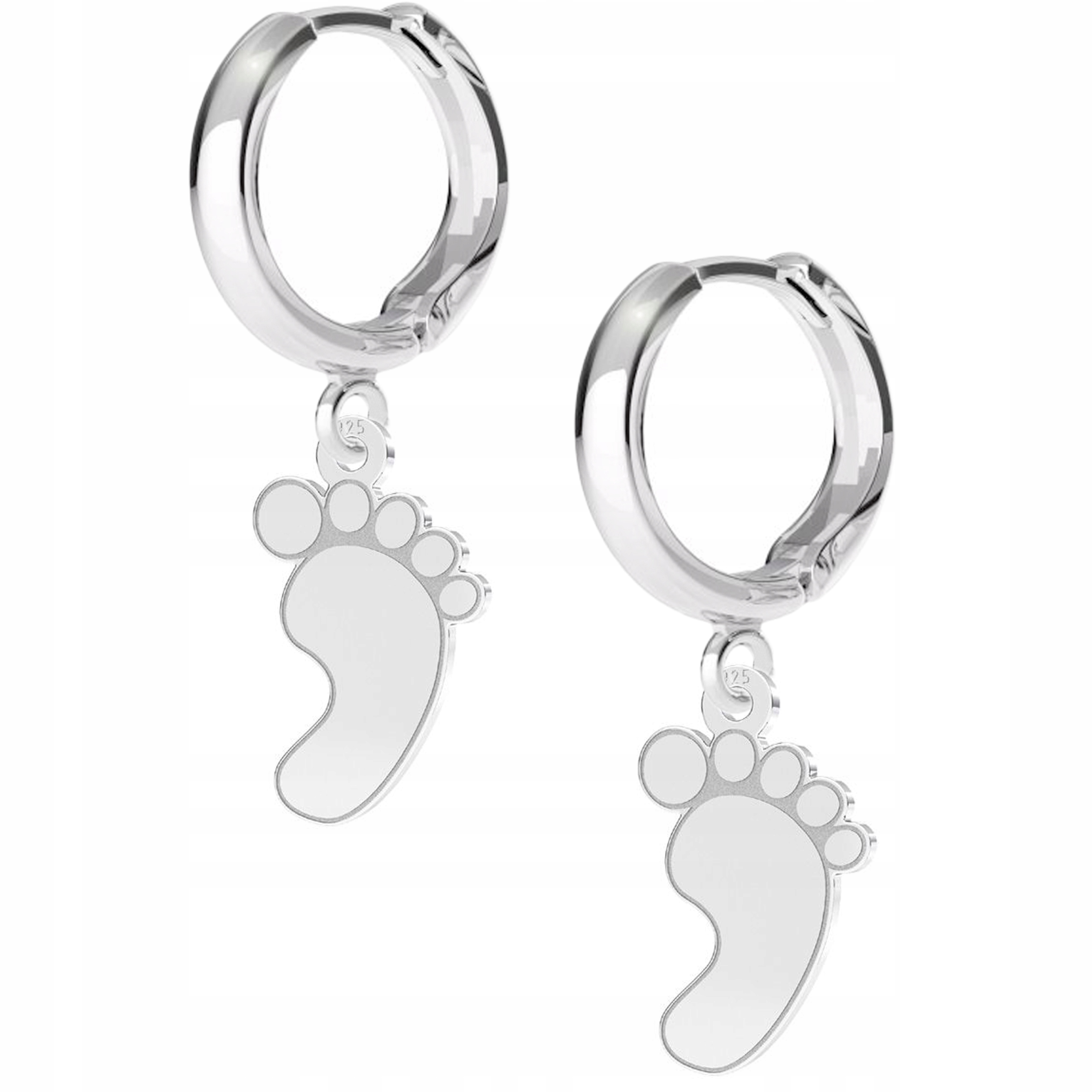 Stříbrné náušnice Otisk Dětské Nohy Stopa 925