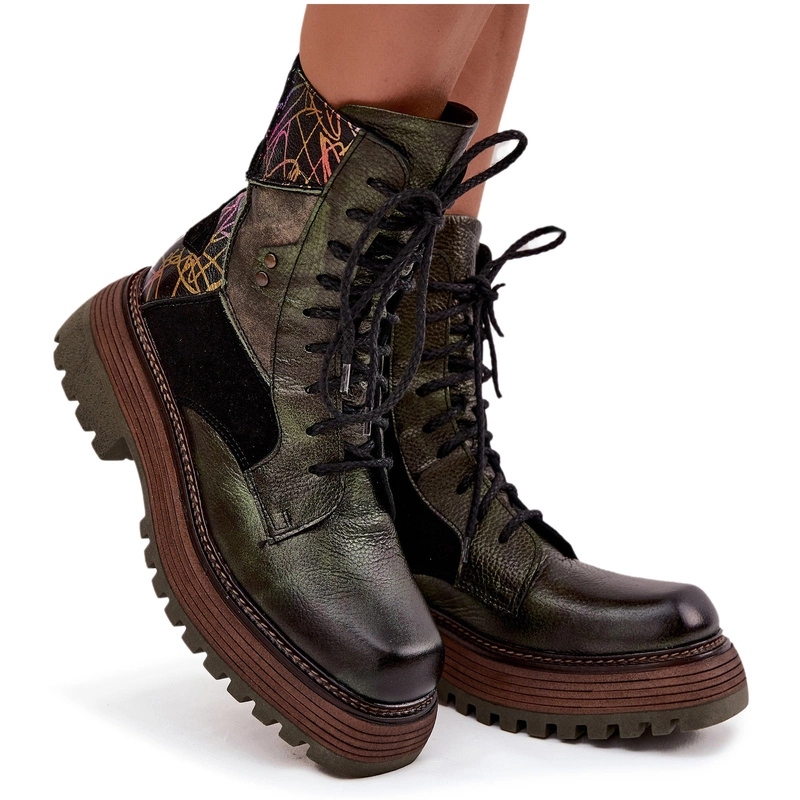 Kotníkové Boty Workery Na Platformě Maciejka 07104-09 Tmavě Zelené 41