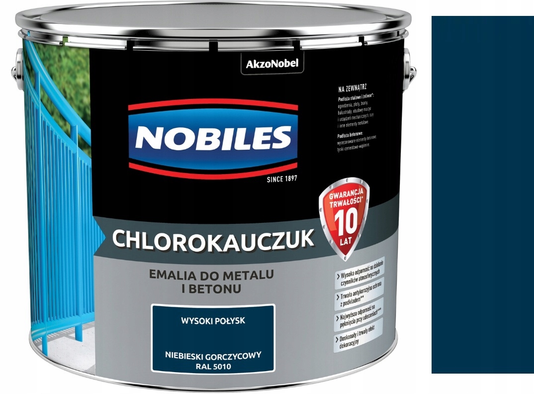 Nobiles Chlorokauczuk Emalia Do Betonu Metalu Niebieski Gorczycowy 5010 10L