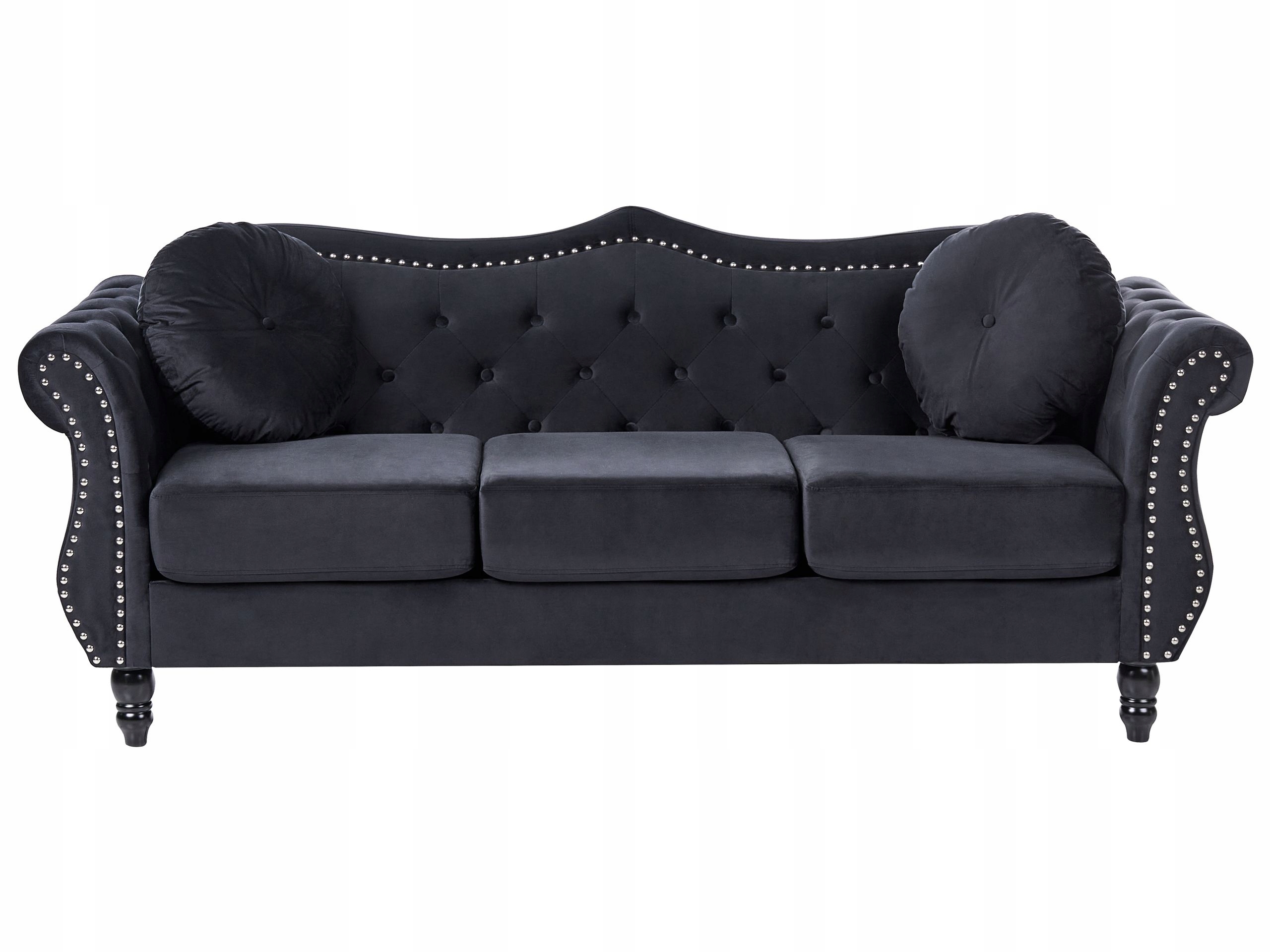 Sofa kanapa trzyosobowa welurowa czarna