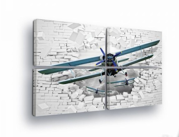 Obraz 120x80 Lietadlo dvojplošník prepichnutie stena let obloha dynamika akcia